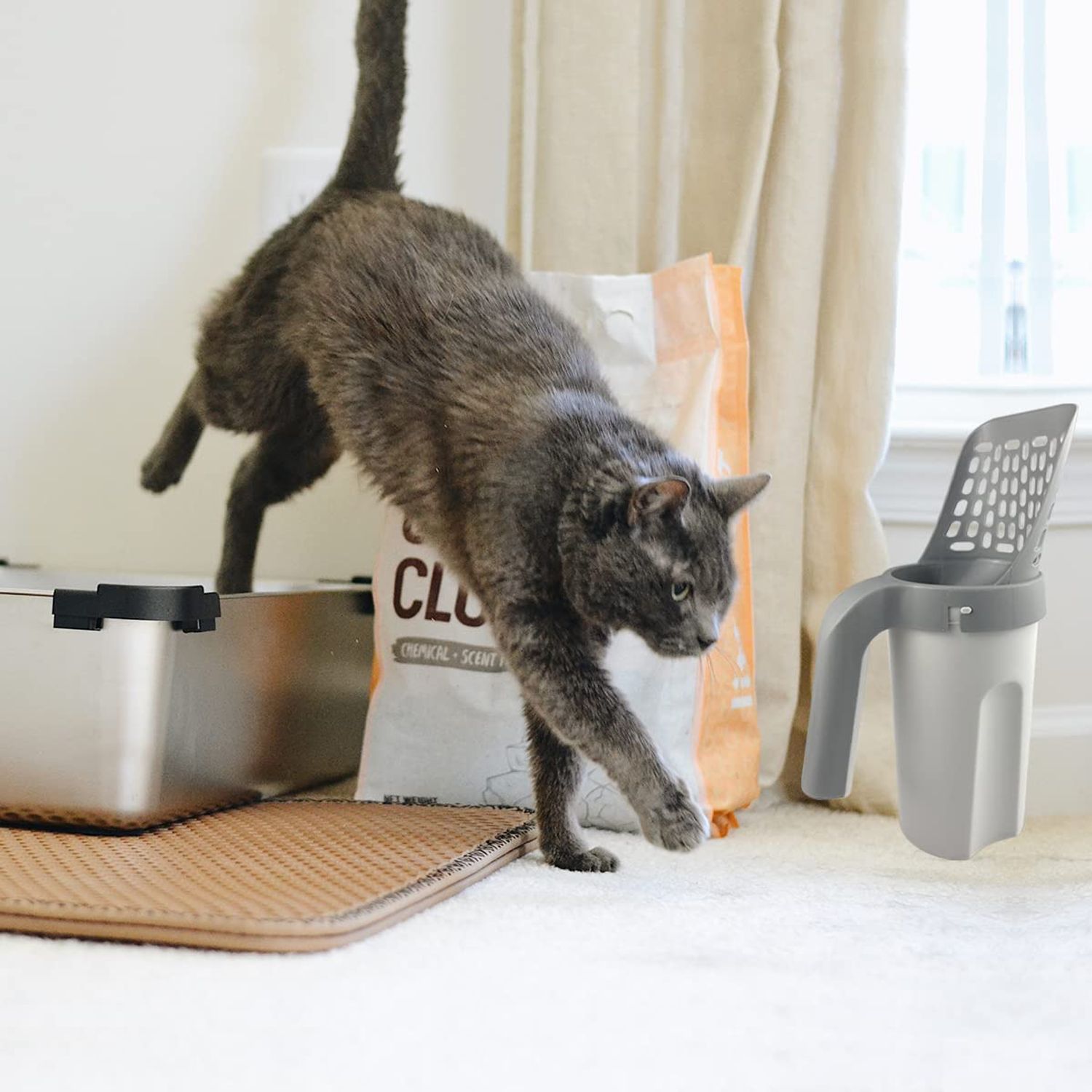 Esamploe Cat Litter Scooper with Trash Container,Portable Litter Scoop Holder,Litter Scoop with Holder Provides 215 Garbage Bags,Scoop & Litter Disposal System In One