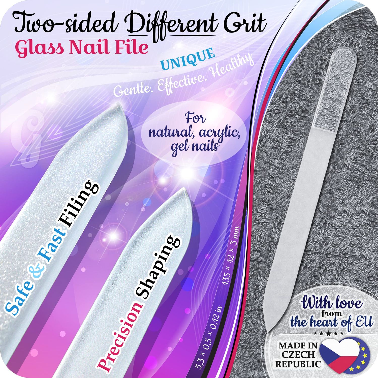 GLADZY® Genuine Czech Glass Nail File Set - Callus Remover Foot Rasp, Double Sided Different Grit Surface, Professional Manicure & Pedicure Tools, Premium EU Quality
