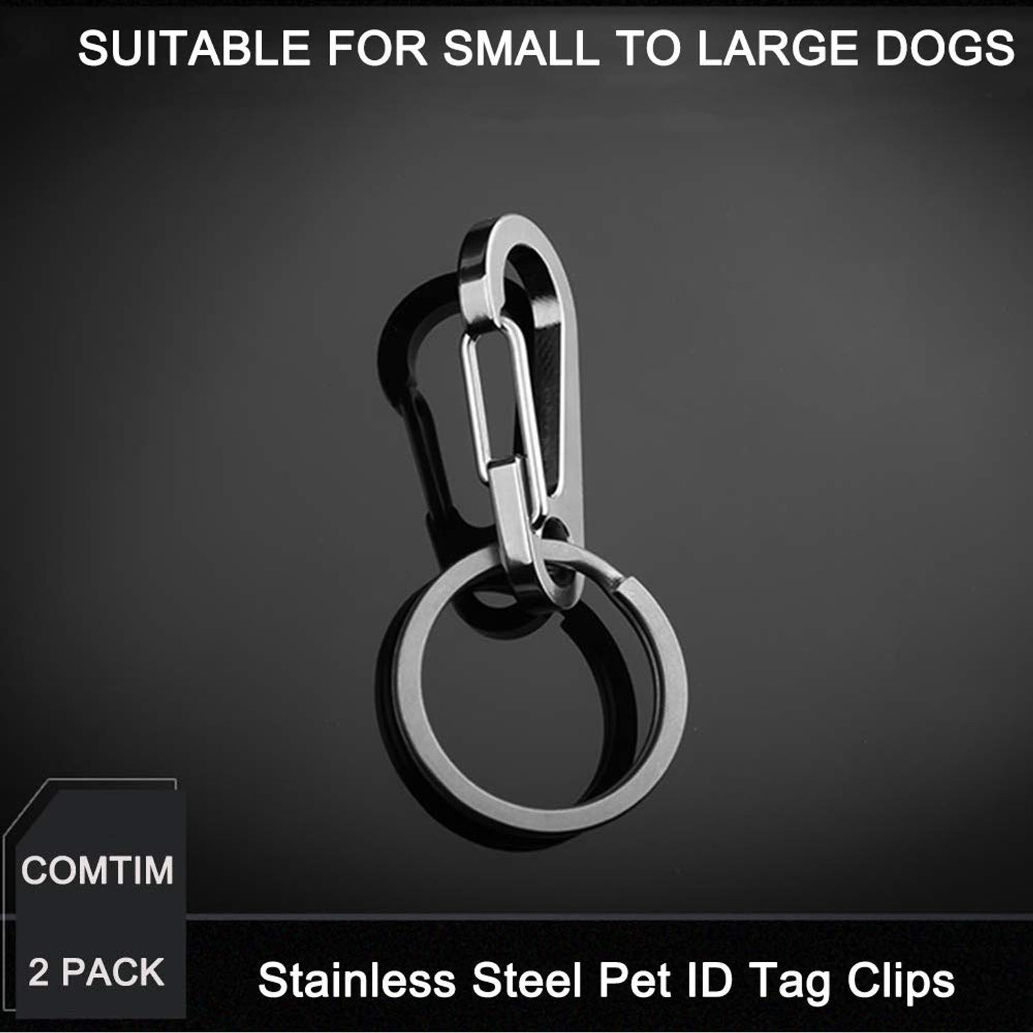 Comtim 2 Pack Dog Tag Clips, Stainless Steel Heavy Duty Quick Clips Pet ID Tag Holder for Dog/Cat Collar and Harness