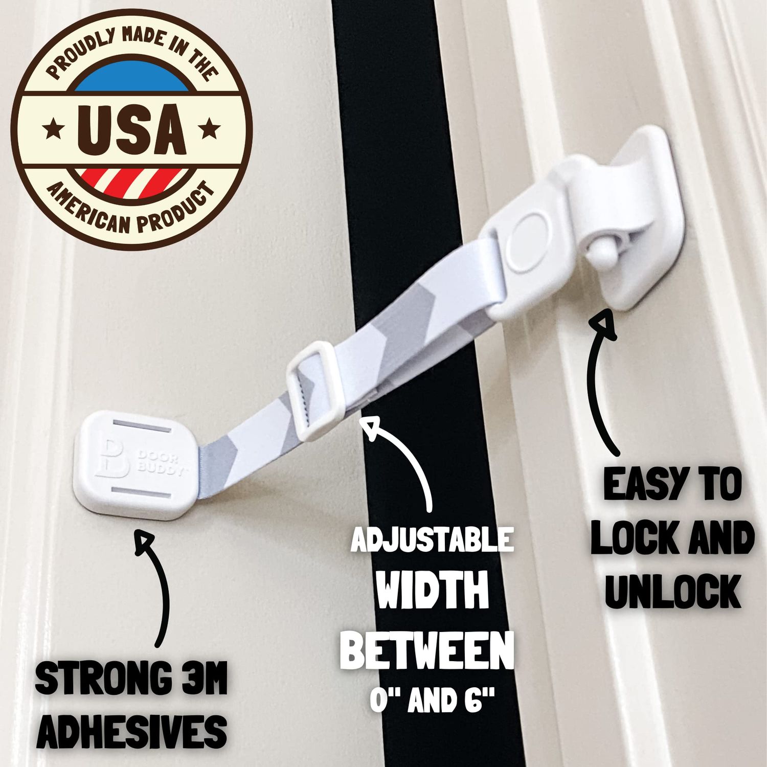 Door Buddy Adjustable Cat Door Latch - Grey 2 Pack. Pet Door Holder to Dog Proof Cat Litter Box & Keep Dog Out of Cat Food. Simpler Than Cat Gate or Interior Cat Door. Adjustable Door Strap for Pets