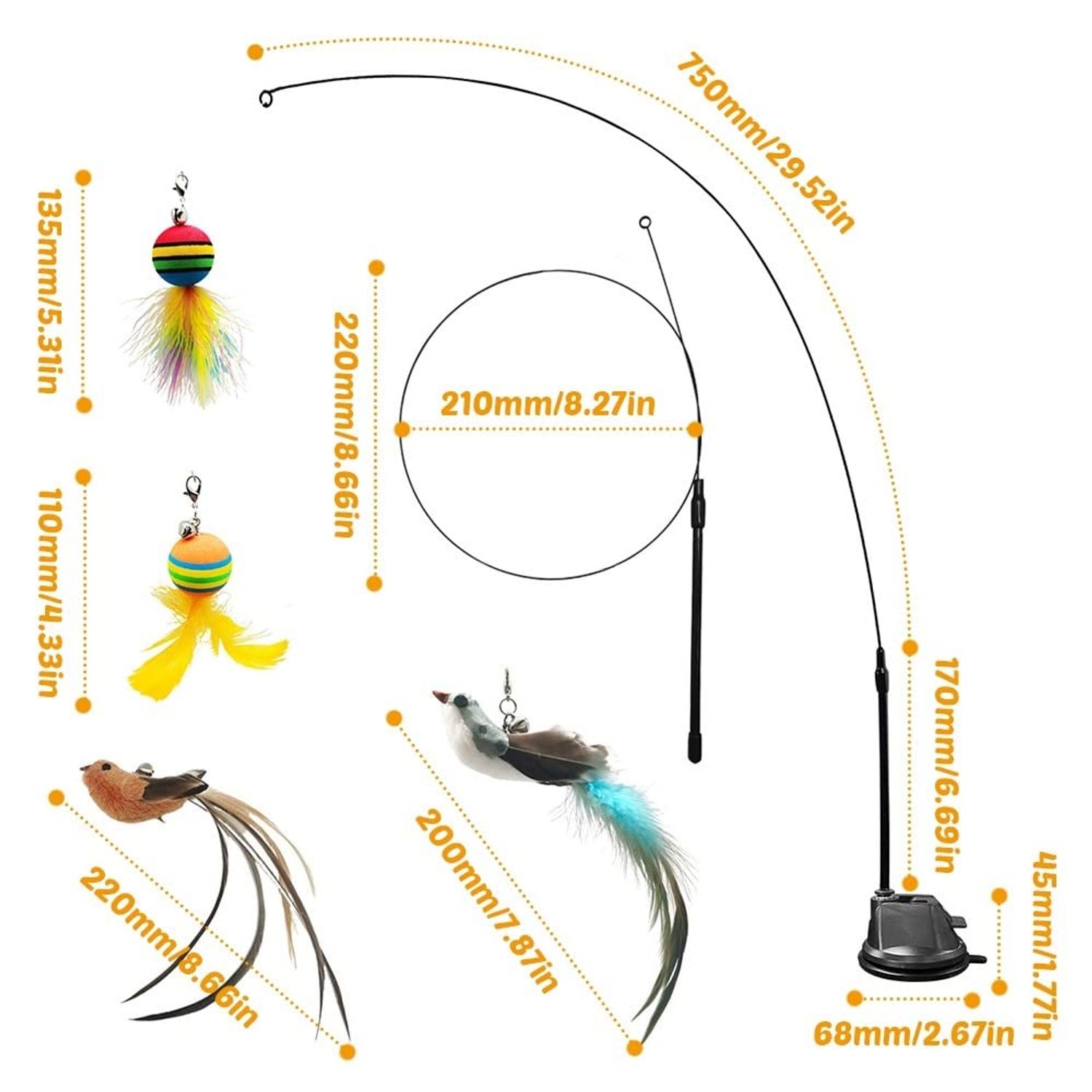 MiOYOOW Cat Feather Toy, Interactive Cat Teaser Feather Cat Toy Set with Dual Ended Suction Cup/ 4 Feather Refills for Indoor Cats Kittens