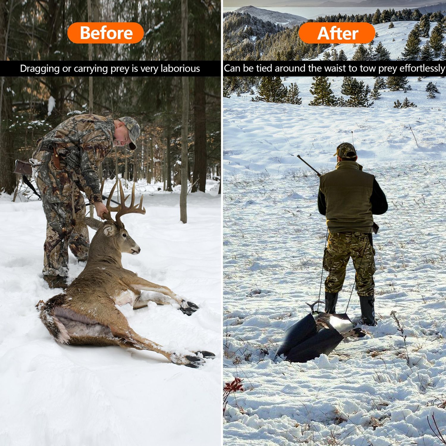 Tlswshsy Deer Drag Sleds-Multi-Purpose Utility Sled for Hauling Ice Fishing Supplies, Fire Wood, Duck Hunting, Fishing Gear and Accessories (1)