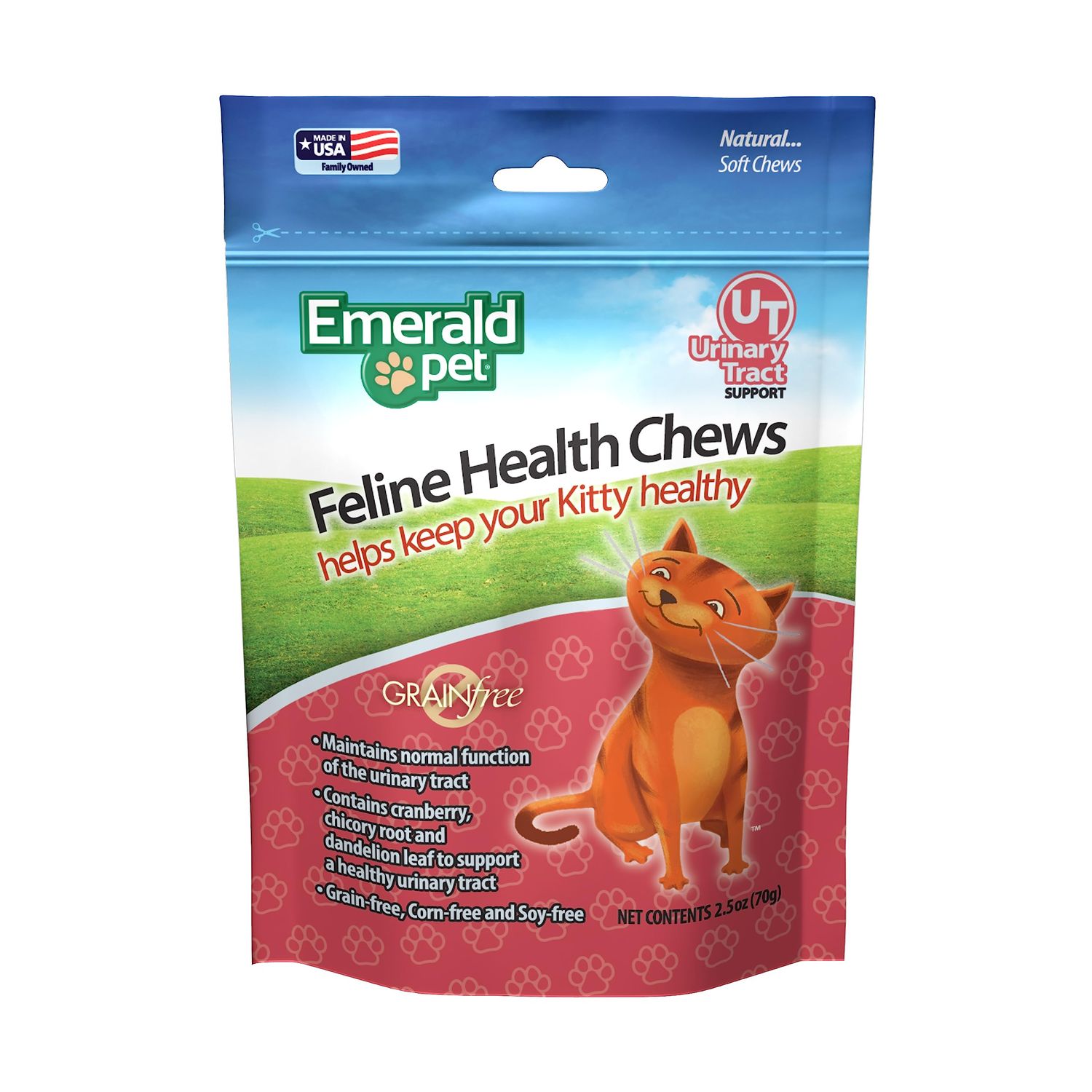 Emerald Pet Feline Health Chews UT Support — Natural Grain Free Urinary Tract Health Cat Chews — Cat Urinary Supplements with Cranberry, Chicory Root, and Dandelion Leaf Extract — Made in USA, 2.5 oz