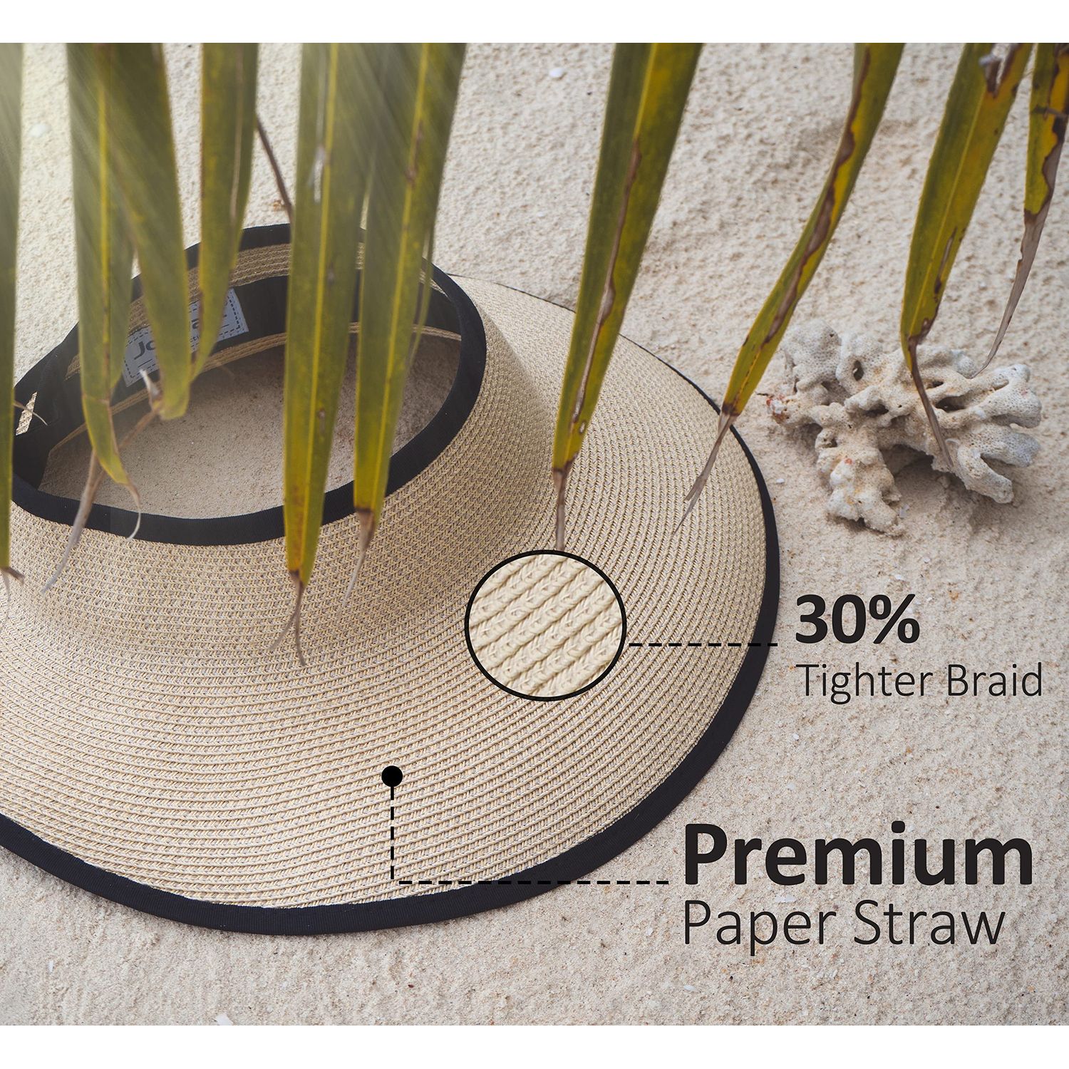 Joywant Sun Visor Hats for Women, Women's Summer Ponytail Foldable Straw Beach Hat with UPF 50+ Beige
