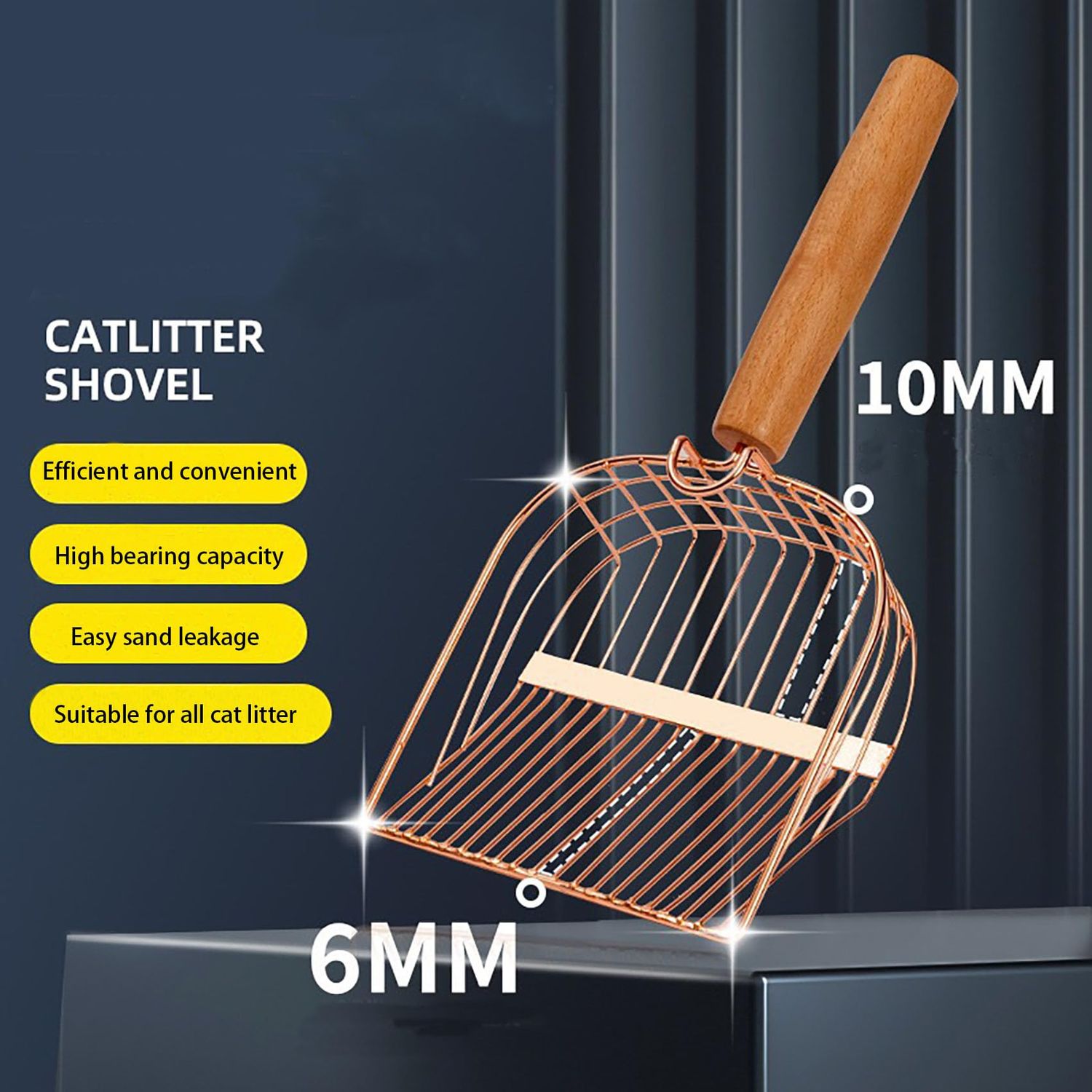 Cat Litter Scoop, Large Stainless Steel Sifter with Wooden Long Handle,Kitty Metal Deep Shovel Scooper,Poop Sifting, Kitten Pooper Lifter for Litter Box with Hook