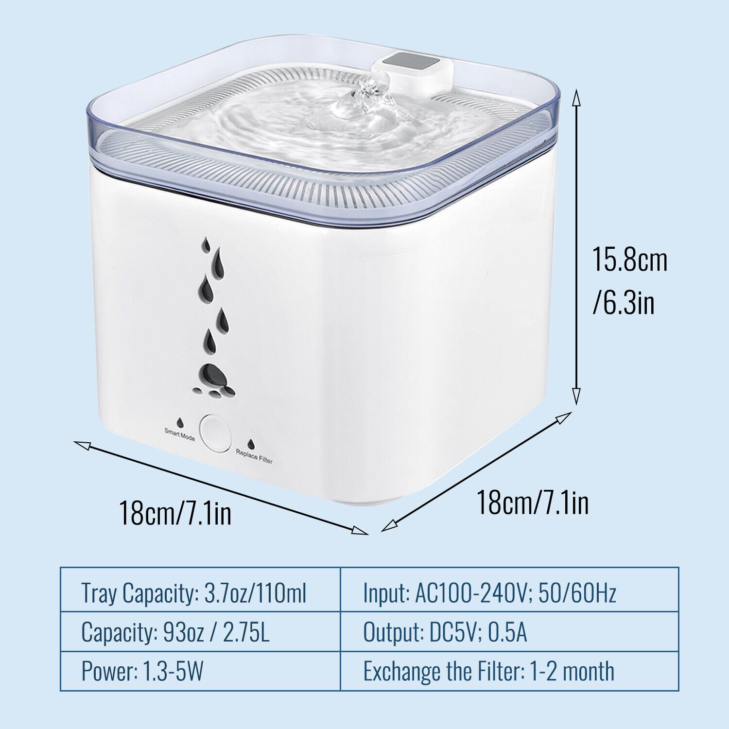 Pet Water Fountain 2.75L Automatic Cat and Dog Water Fountain Water Dispenser
