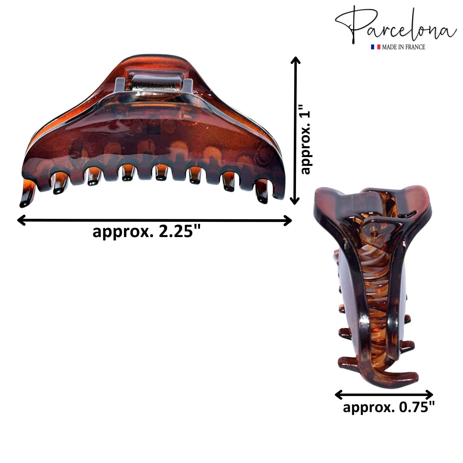 Parcelona French Skinny Boss Small 2 1/4" Black N Shell Celluloid Acetate Claw with Tight Spring Set of 2 Jaw Hair Claw Clips for Fine Hair, Made in France
