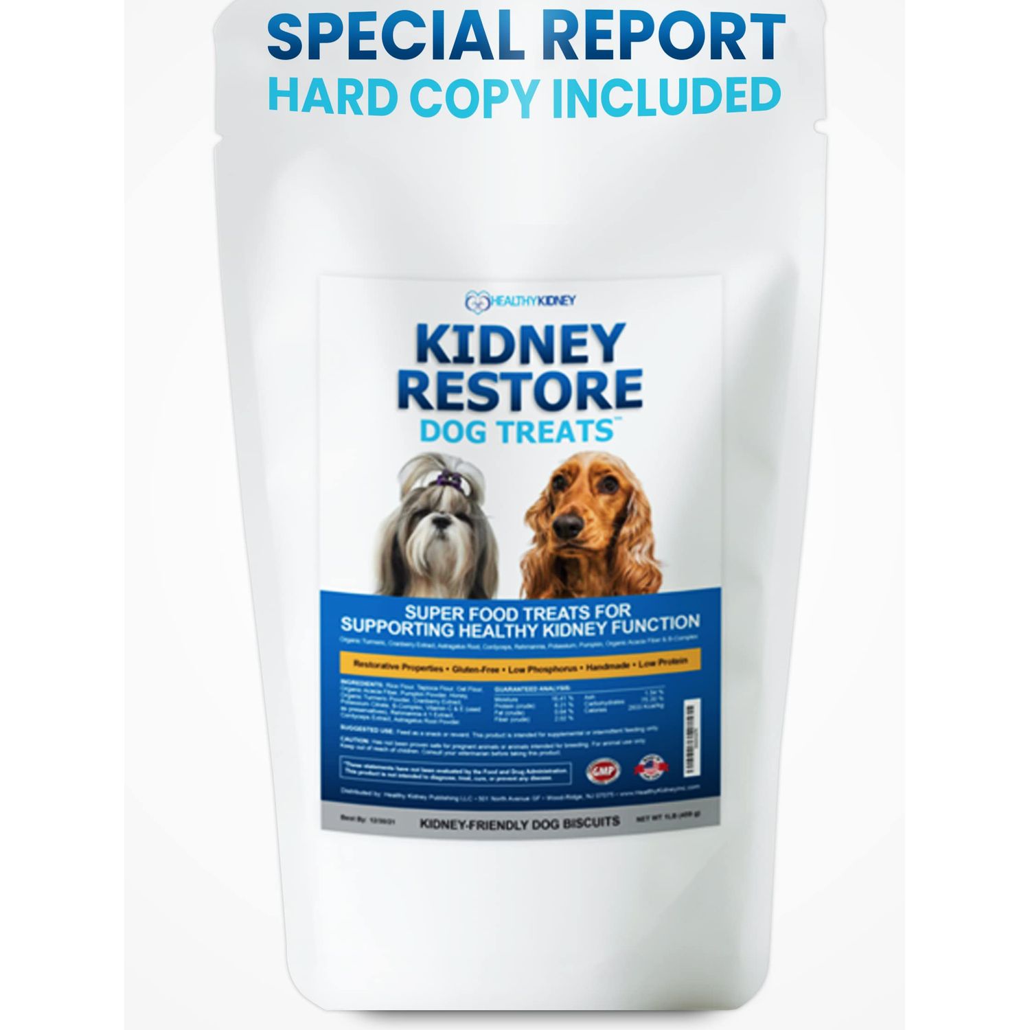 Kidney Restore Dog Treats with Hard Copy Special Report Kidney Support Chew Biscuit Cleanse Renal Canine Cookie for Kidneys