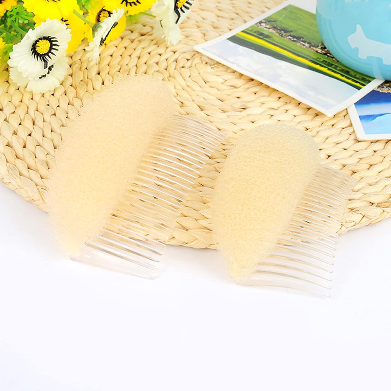 2Pcs Beige Charming Bump It Up Volume Inserts Hair Comb, Do Beehive Hair Style Tool Hair Comb, Do Beehive Hair Base Styling Accessories for Women Lady Girl