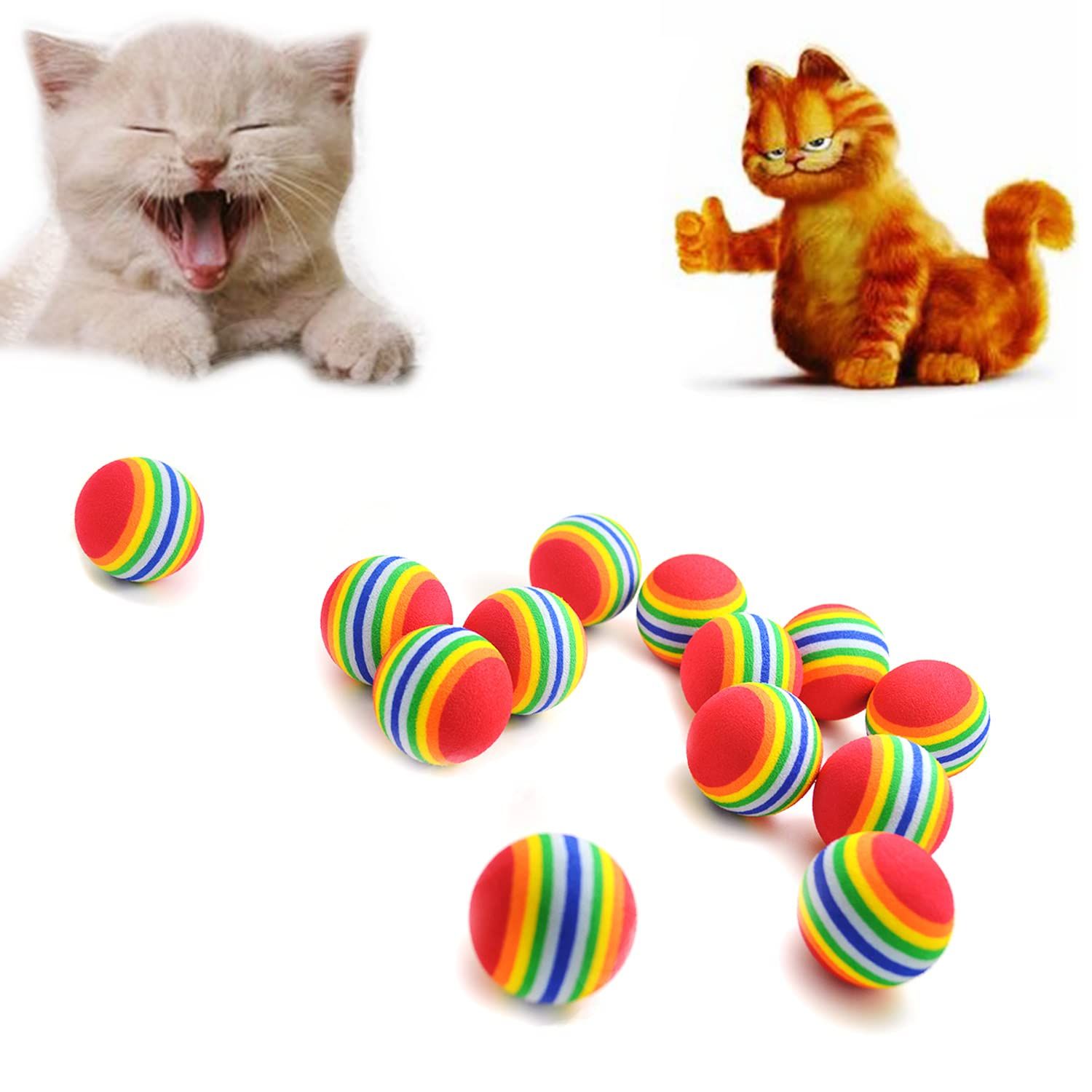 Hendevl 15pcs 35mm Soft Pet Cat Toy Sponge Balls Interactive EVA Foam Colorful Rainbow Toys Balls for Small Dog Puppy Kitty Indoor Outdoor Play Activity Chase Training