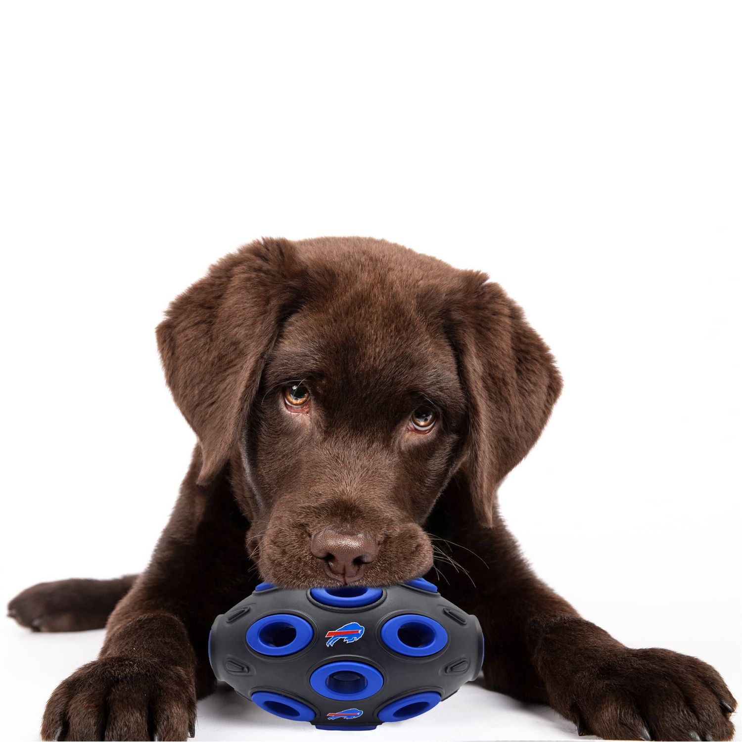 NFL Buffalo Bills Football Treat Dispensing Toy for Dogs and Cats, Rubber Ball Dog Toy, Interactive Fun Dog Treat Toy, Natural Rubber Dog Feeding Toy