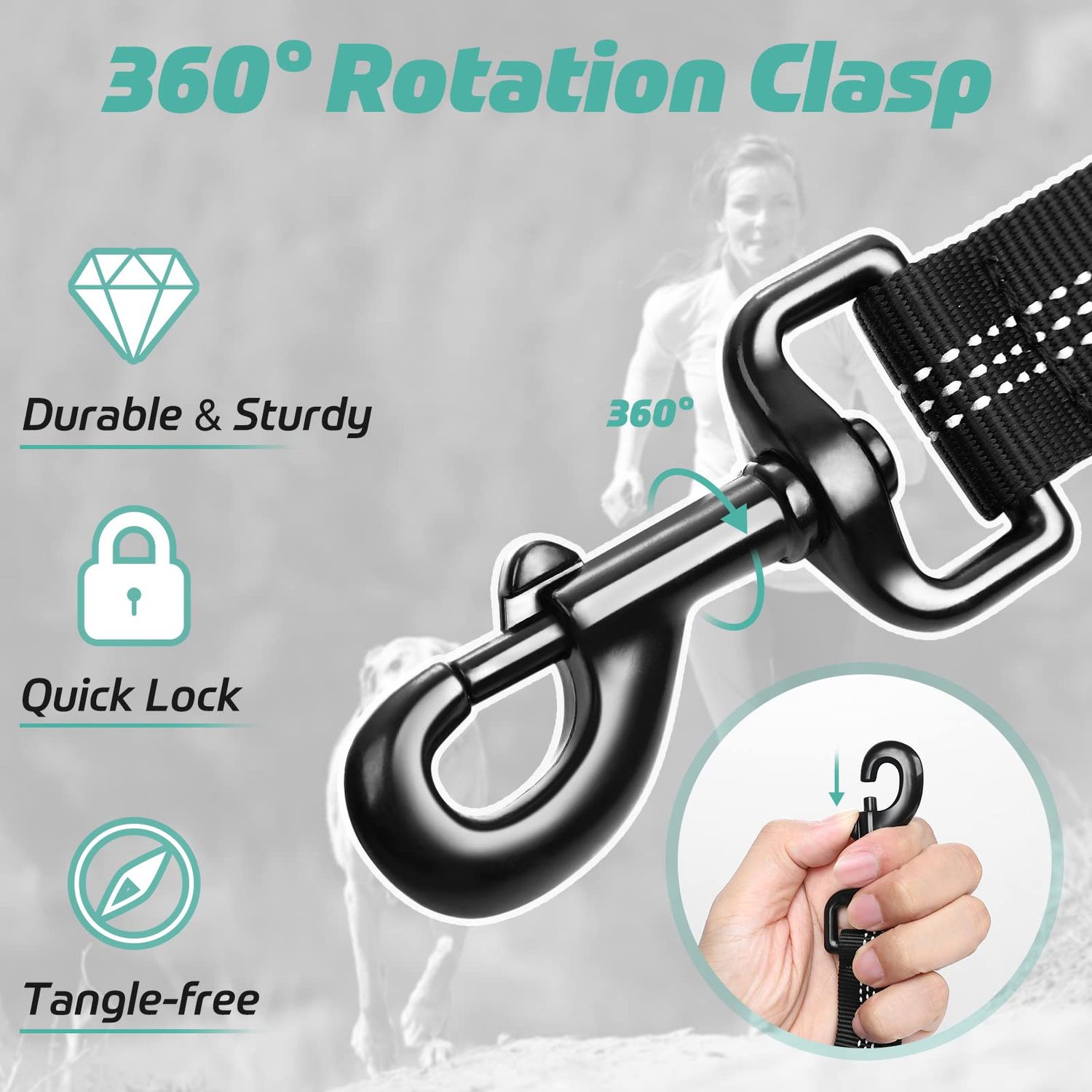 rabbitgoo Tactical Dog Leash, Bungee Dog Training Leash with Shock Absorption, Black Military Dog Leash with 2 Padded Control Handles for Medium Large Dogs, 5.2FT