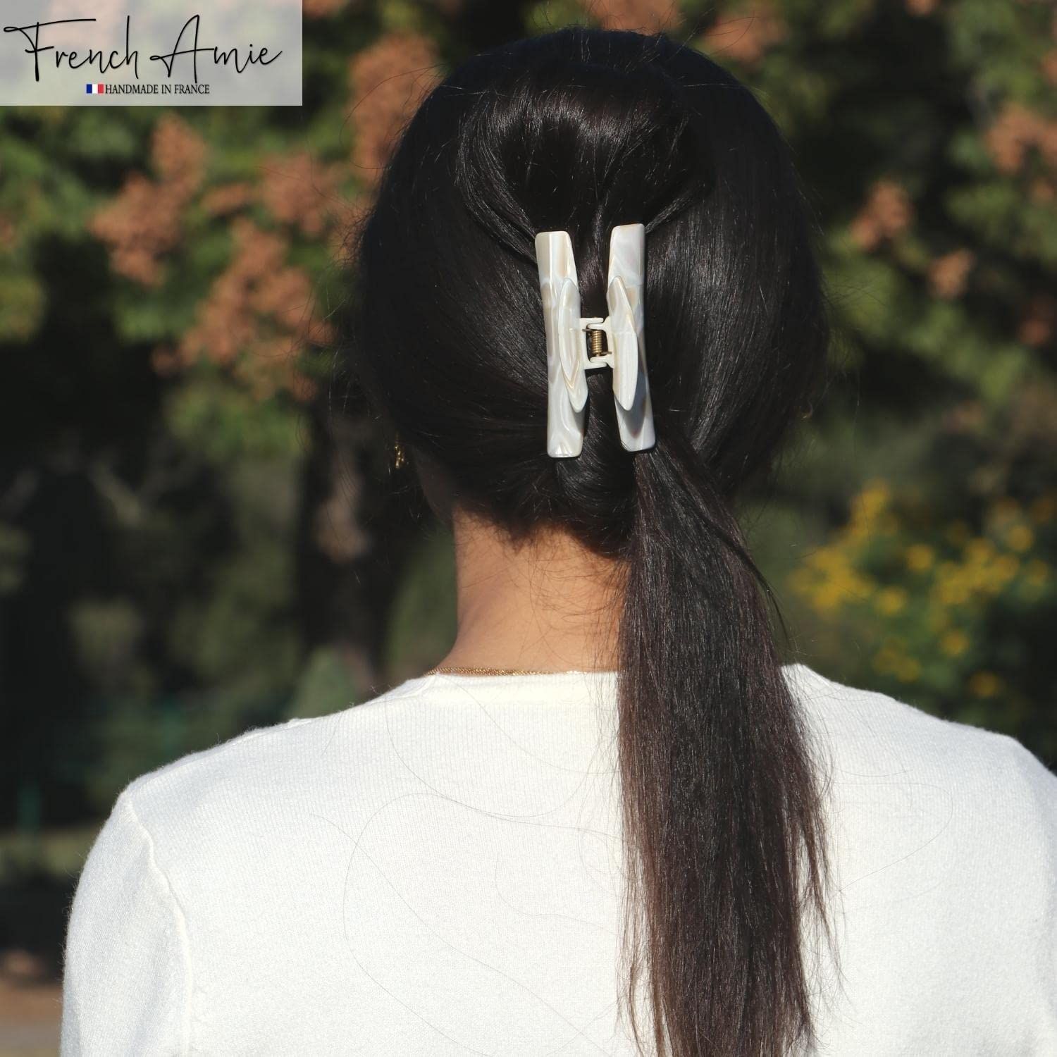 French Amie Chic Ivory Handmade Celluloid Large 3" Jaw Hair Claw Clip Clamp Clutcher Fashion Durable and Styling Hair Accessories for Women Strong Hold No Slip Grip, Made in France
