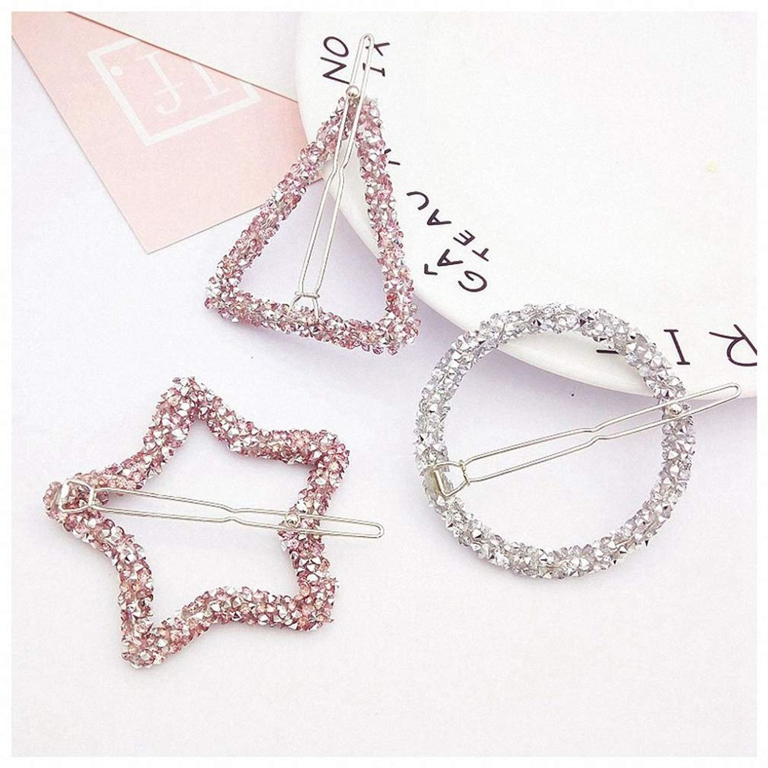 Giwotu 1 pc Crystal Rhinestones Hairpin Star Triangle Round Shape Women Hair Clips Barrettes Hair Accessories Round Silver