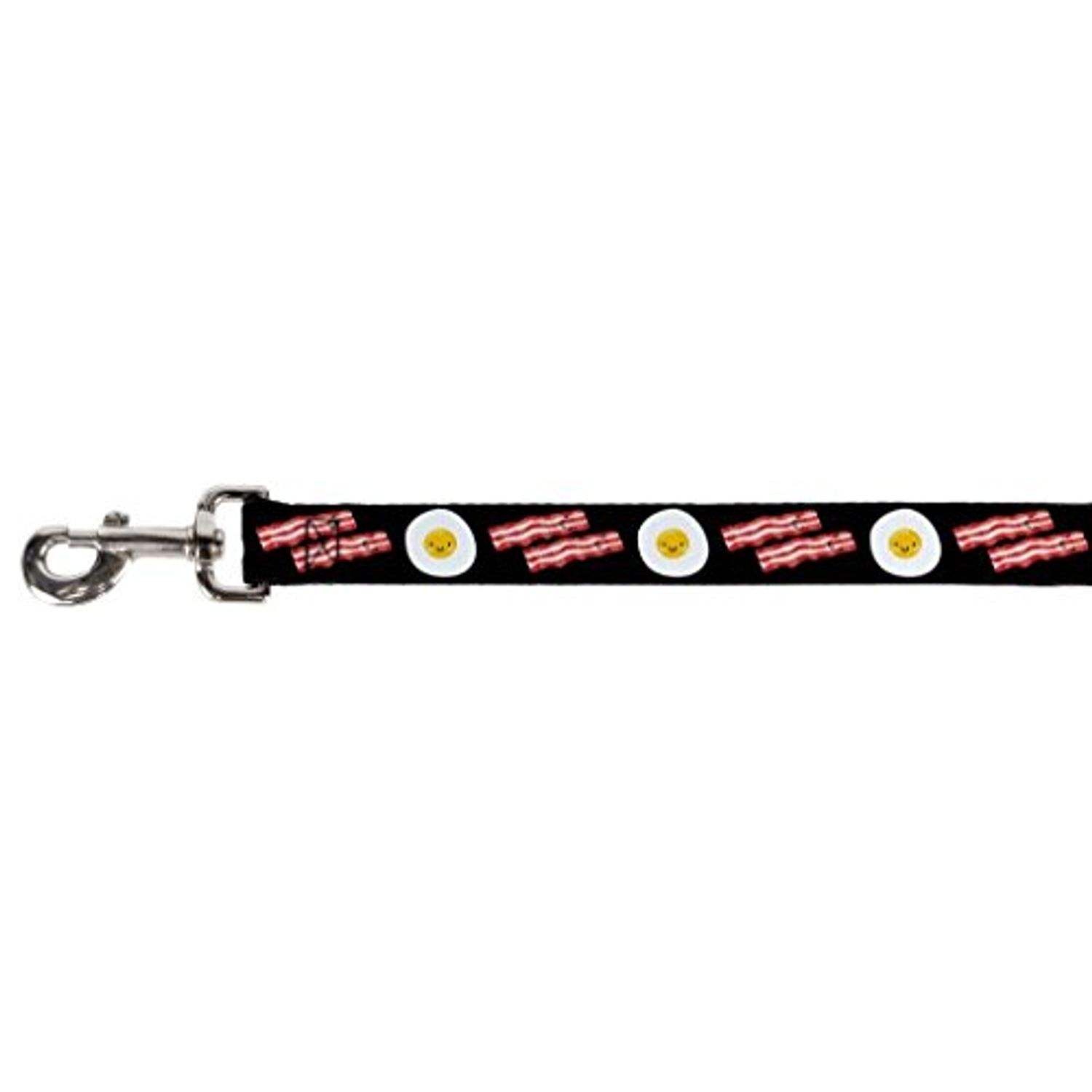 Dog Leash Bacon Eggs Black 6 Feet Long 1.5 Inch Wide