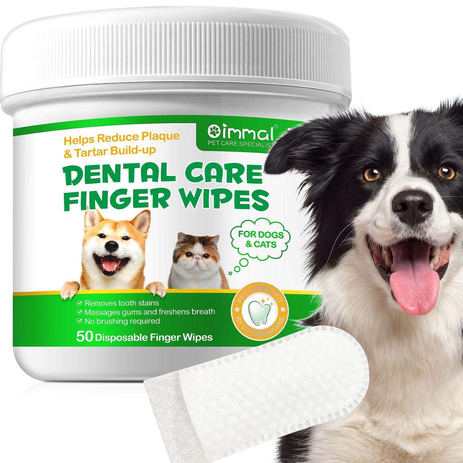 RTBYUE Teeth Cleaning Wipes for Dogs & Cats, Reduces Plaque & Freshens Breath Finger Wipes, Disposable Gentle Cleaning & Gum Care Pet Wipes (50PCS-Finger Cots)