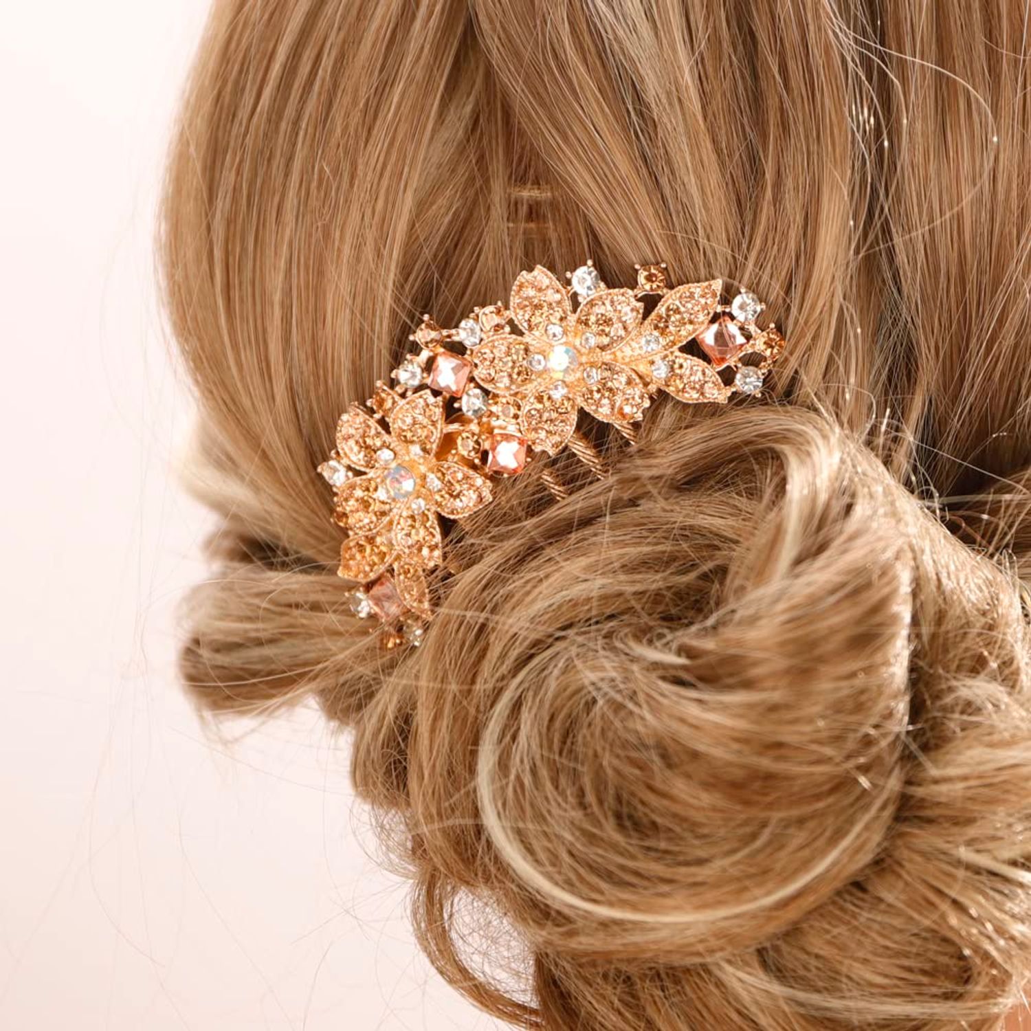 Missgrace Boho Prom Party Shiny Flower Floral Hair Combs Blue Pink Purple Bridal Wedding Hair Crystal Rhinestones Women Hair Side Combs Hair Accessories for Women (Champagne)