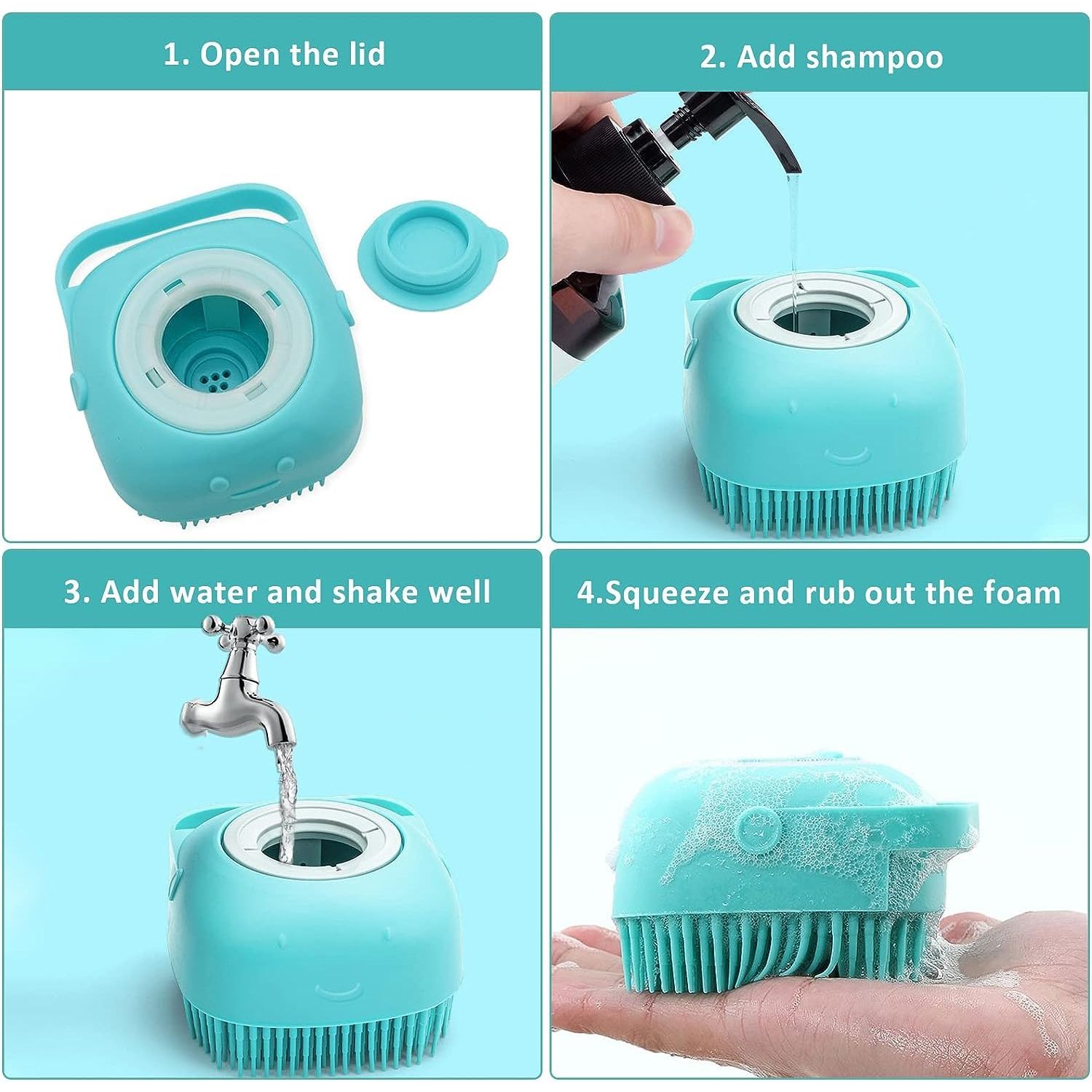 3PCS Dog Bath Brush, Dog Shampoo Brush Dog Scrubber for Bath, No Slipping Pet Shower Grooming Massaging Washing Brush with Adjustable Ring Handle for Short & Long Haired Dogs/Cats (Blue)