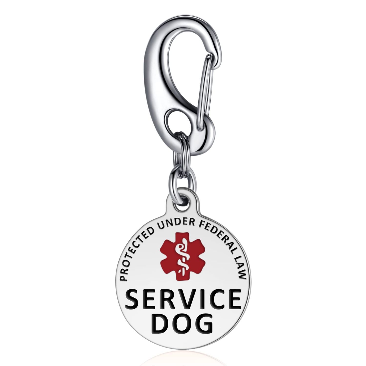 Leash King ESA Dog Tag Double Sided Federal Protection with Red Medical Alert Symbol Pet ID Tags 1.25 inch. Easily attach to Collar Harness Vest Dog Service Tag with 1.3" Solid Quick Clip – Polished