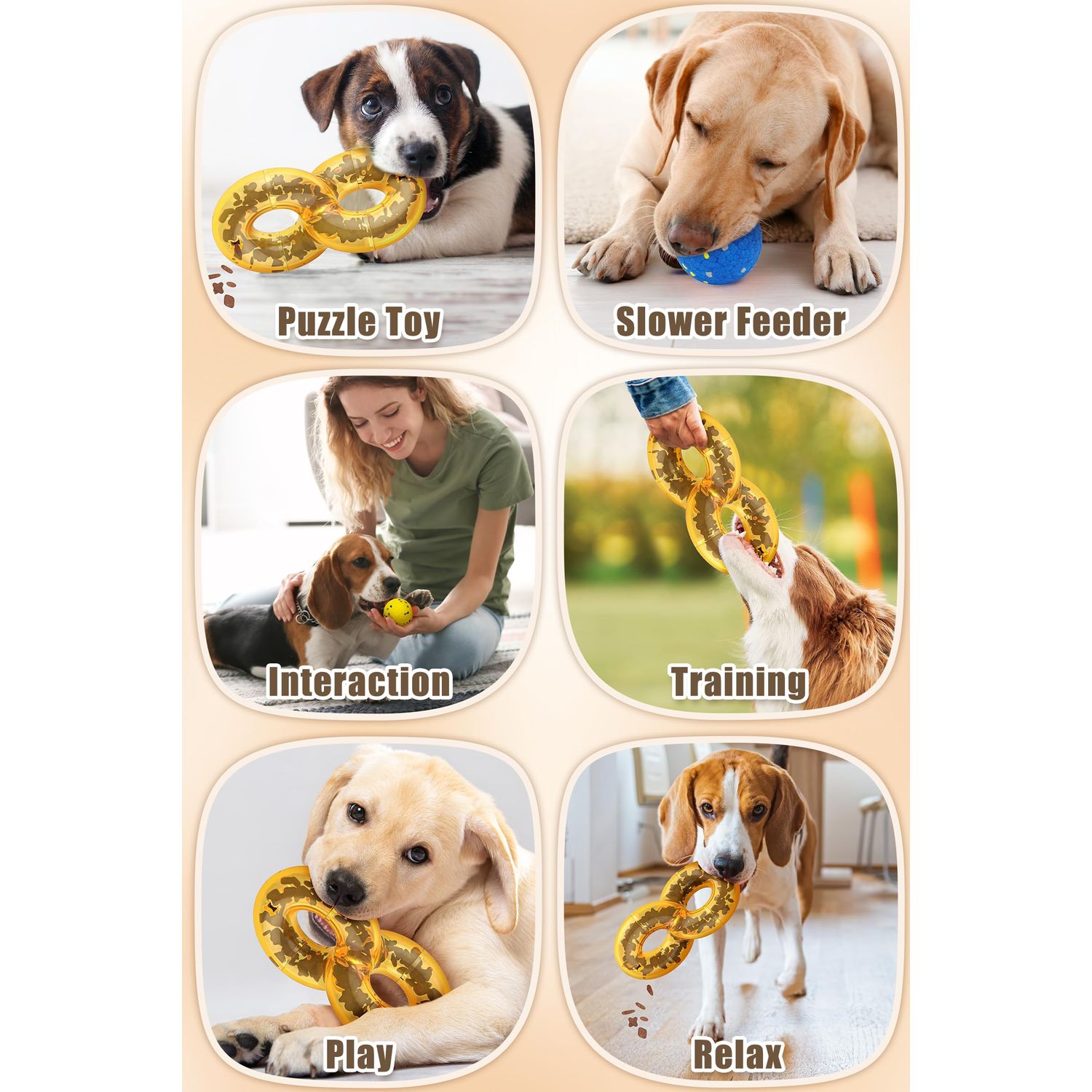 2024 New Treat Dispensing Dog Toys Dog Puzzle Toy, Nontoxic Bite Food Ball Slow Feeder Dog Bowls, Dog Treat Dispenser Toy Exercise Game IQ Training Ball-Feeder Dog Toy（Yellow）
