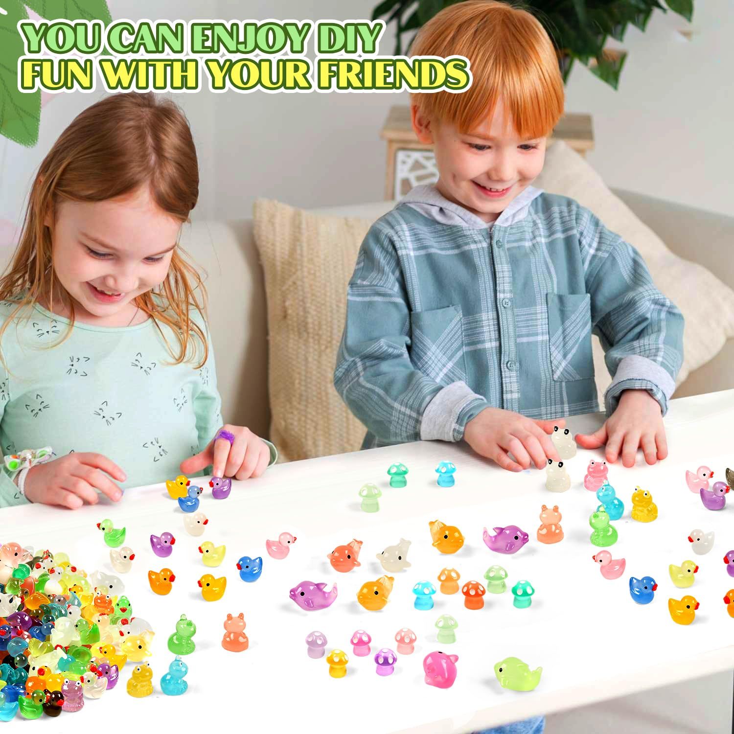 120 Pcs Luminous Mini Resin Ducks Glow in The Dark Animals Duck Frog Dolphin Mushroom 4 Combination Sets for Garden Miniature Figure Landscape Aquarium Hide and Seek Prank Dollhouse Decor