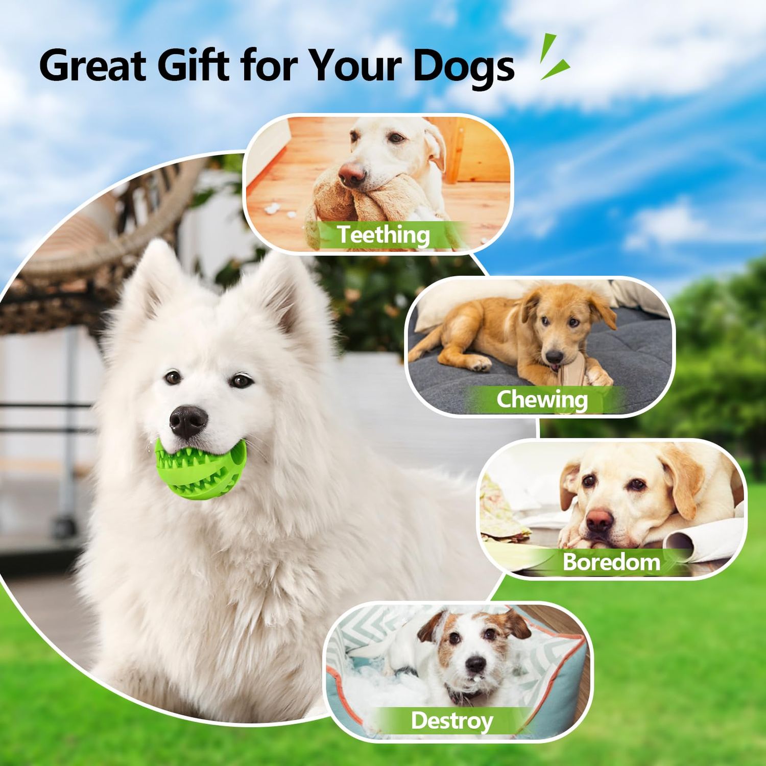 Bojafa Dog Chew Toys for Teething: 2pack Durable Rubber Puppy Toys Ball for Boredom - Treat-Dispensing Toys for Small Medium Breed Teething/Chewing/Brain-Stimulating Indoor