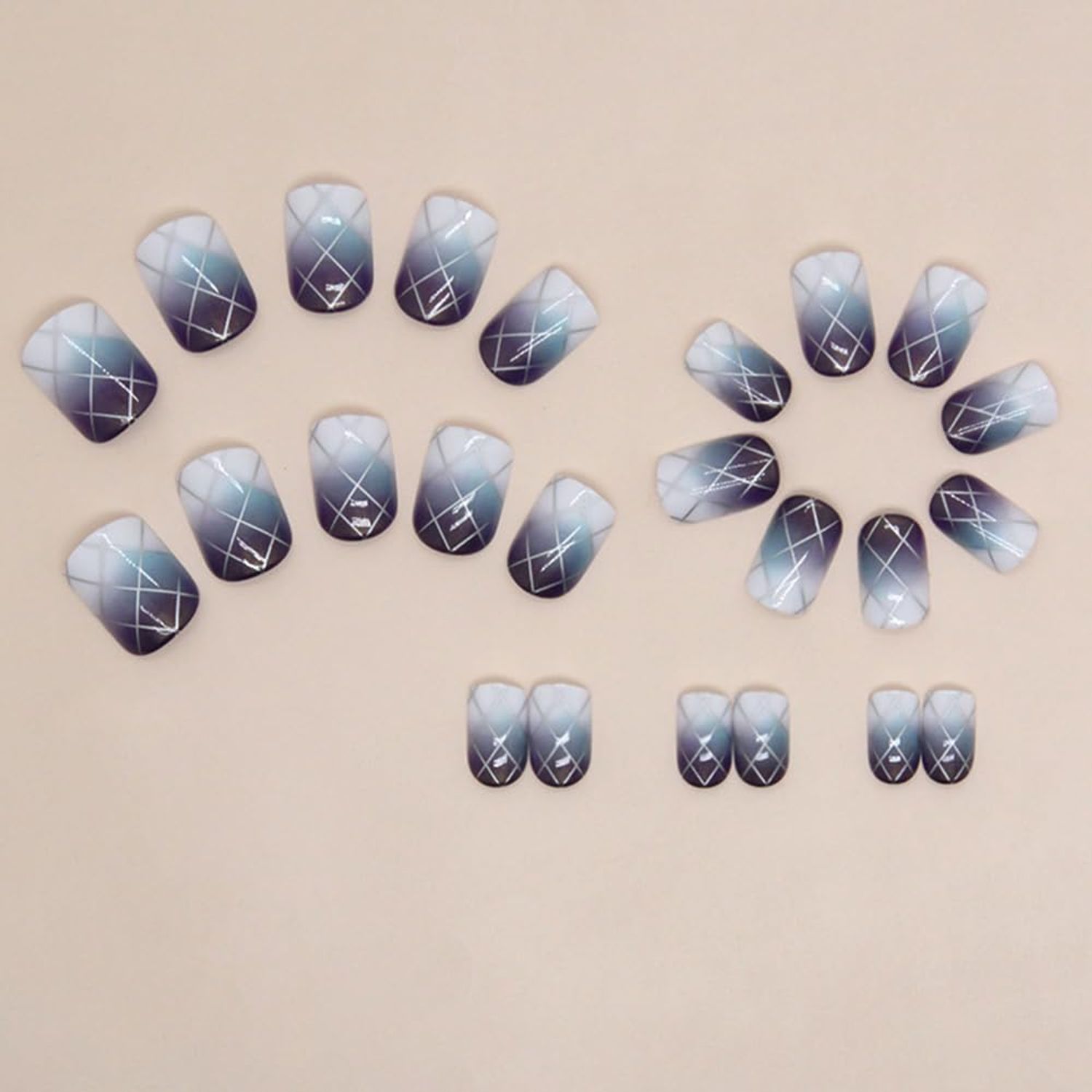 Short Fake Nails, Glue On Nails Short,Short Nails Press on, Press on Nails Short Square Acrylic False Nails with Purple Ombre Plaid Press ons Designs Artificial Nails Stick on Nails for Women 24Pcs