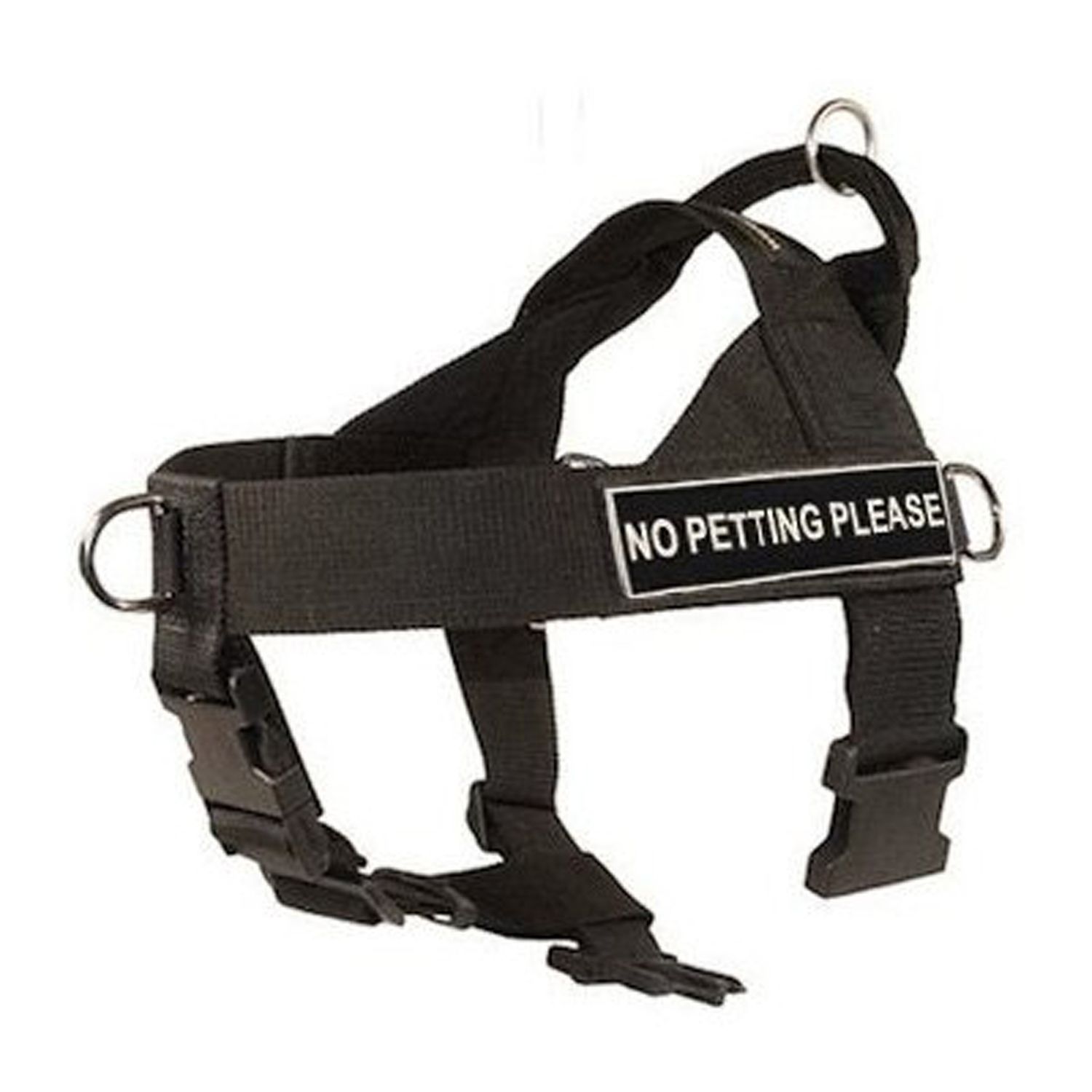 DT Universal No Pull Dog Harness, No Petting Please, Black, Medium, Fits Girth Size: 26-Inch to 32-Inch