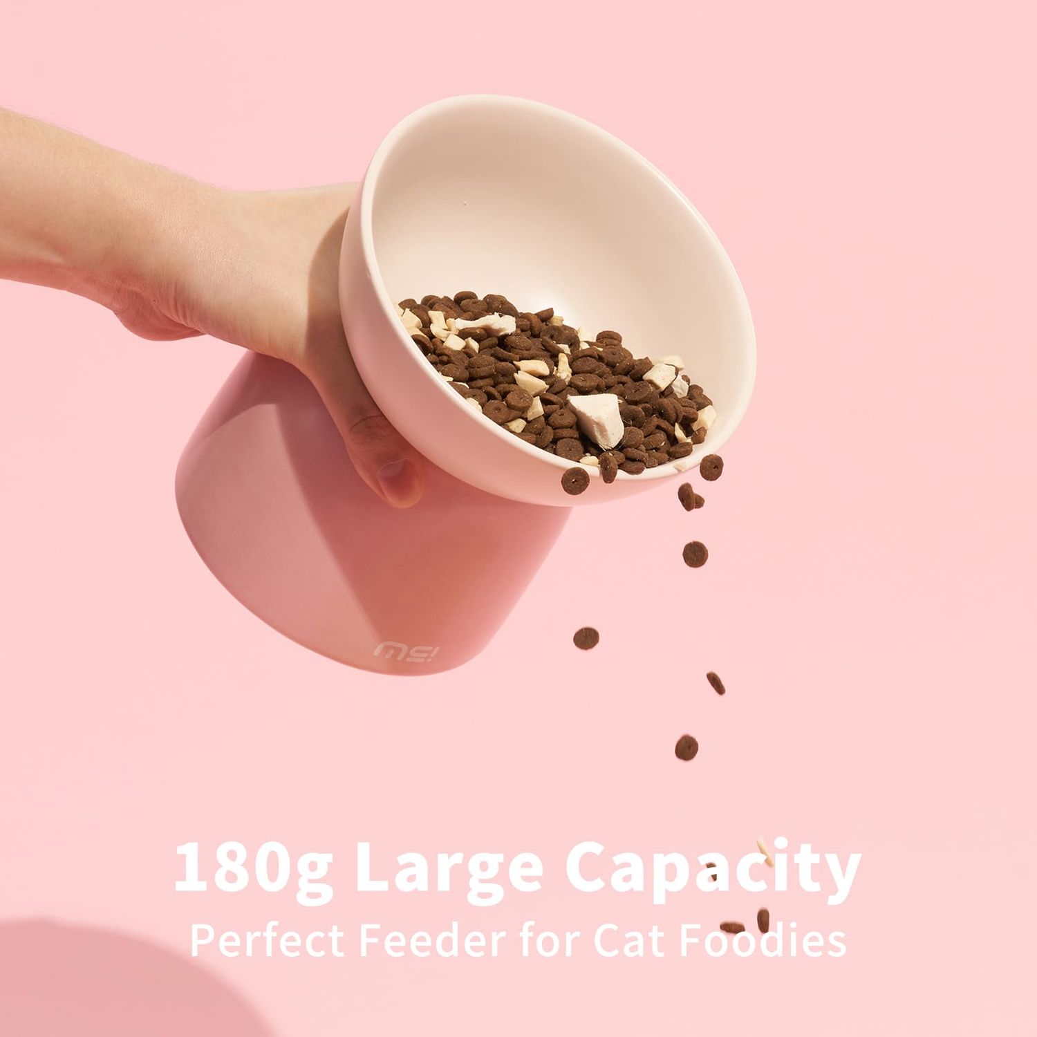 MS!MAKE SURE Elevated Cat Bowl, Ceramic Tilted Cat Food Bowl, Anti Vomit & Whisker Fatigue Cat Bowls for Food and Water (Green)