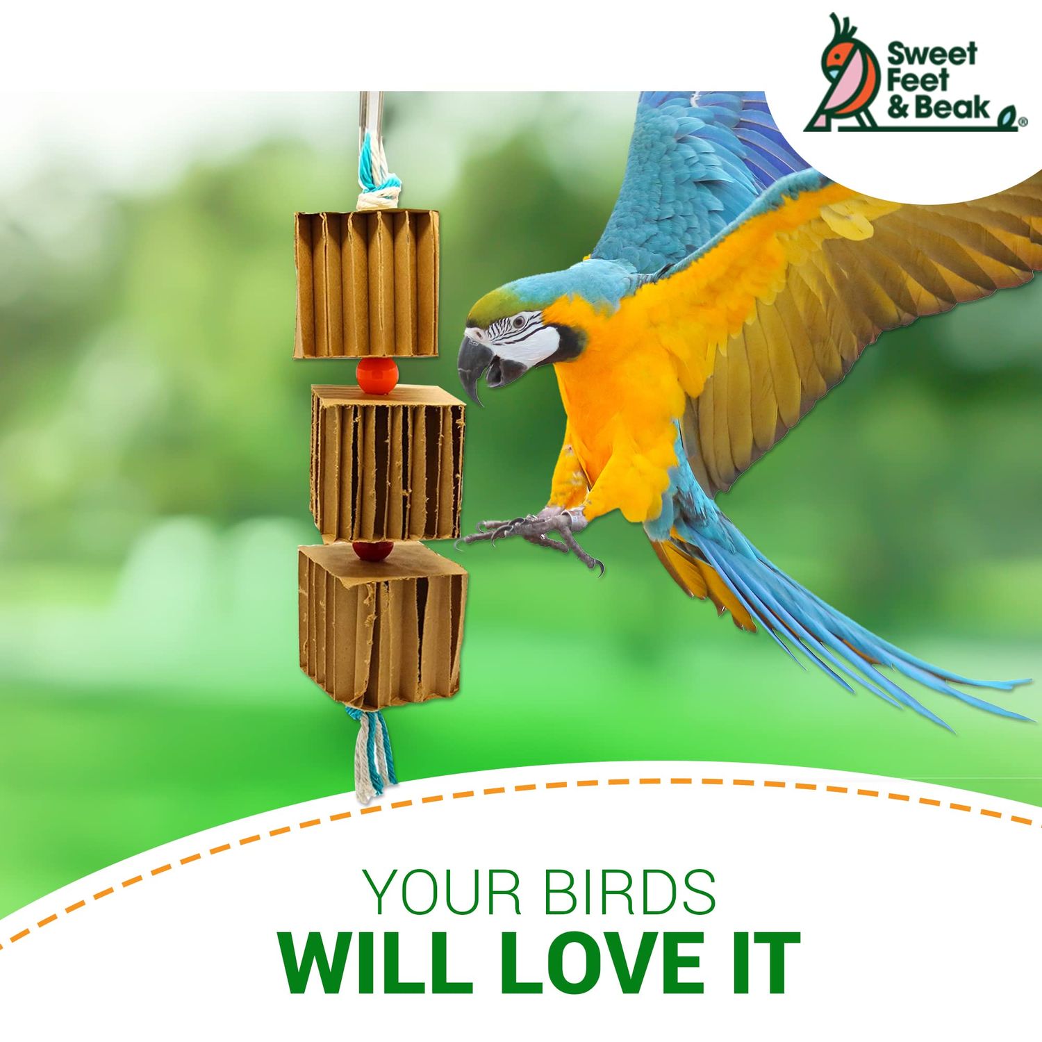 Sweet Feet and Beak Blocks N Knots - Perfect Cage Shredding and Foraging Toy for All Birds - Food Safe Cardboard, Non-Toxic, Easy to Install Cage Accessories