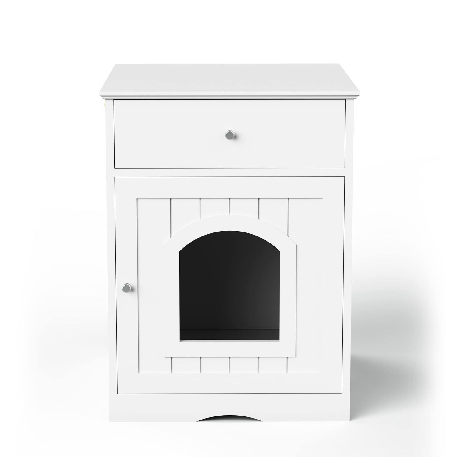 Donext Wood Cat House & Side Table with Drawer, Cat Home Covered Nightstand, Indoor Pet Crate, Litter Box Enclosure, Hooded Hidden Pet Box, Cats Furniture Cabinet, Kitty Washroom, White