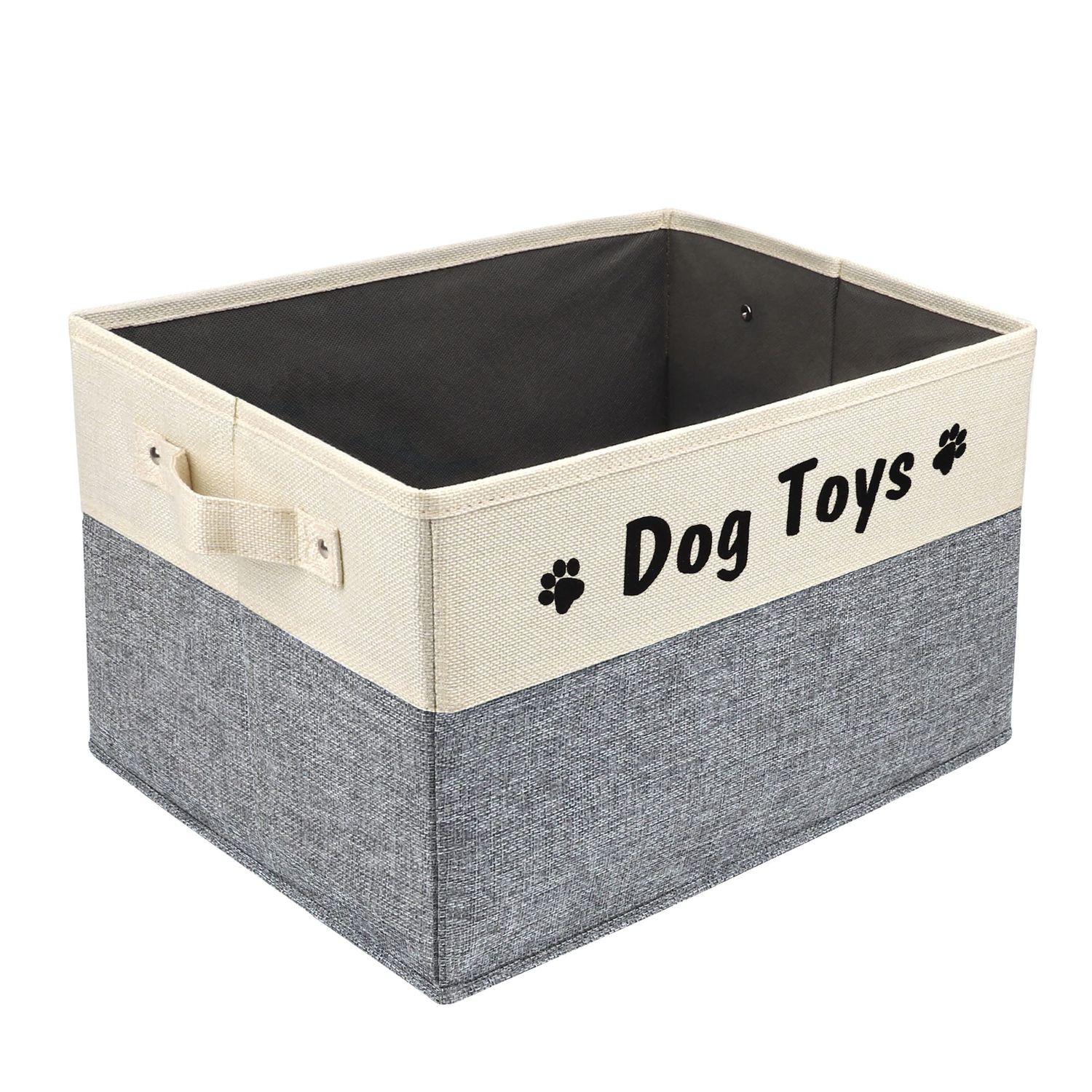 PET ARTIST Dog Toy Basket - Foldable Dog Toy Bin with Comfortable Handles - Collapsible Dog Toy Storage Box for Pet Toys, Dog Coat, Dog Accessories, Gray, 15"x11"x9"