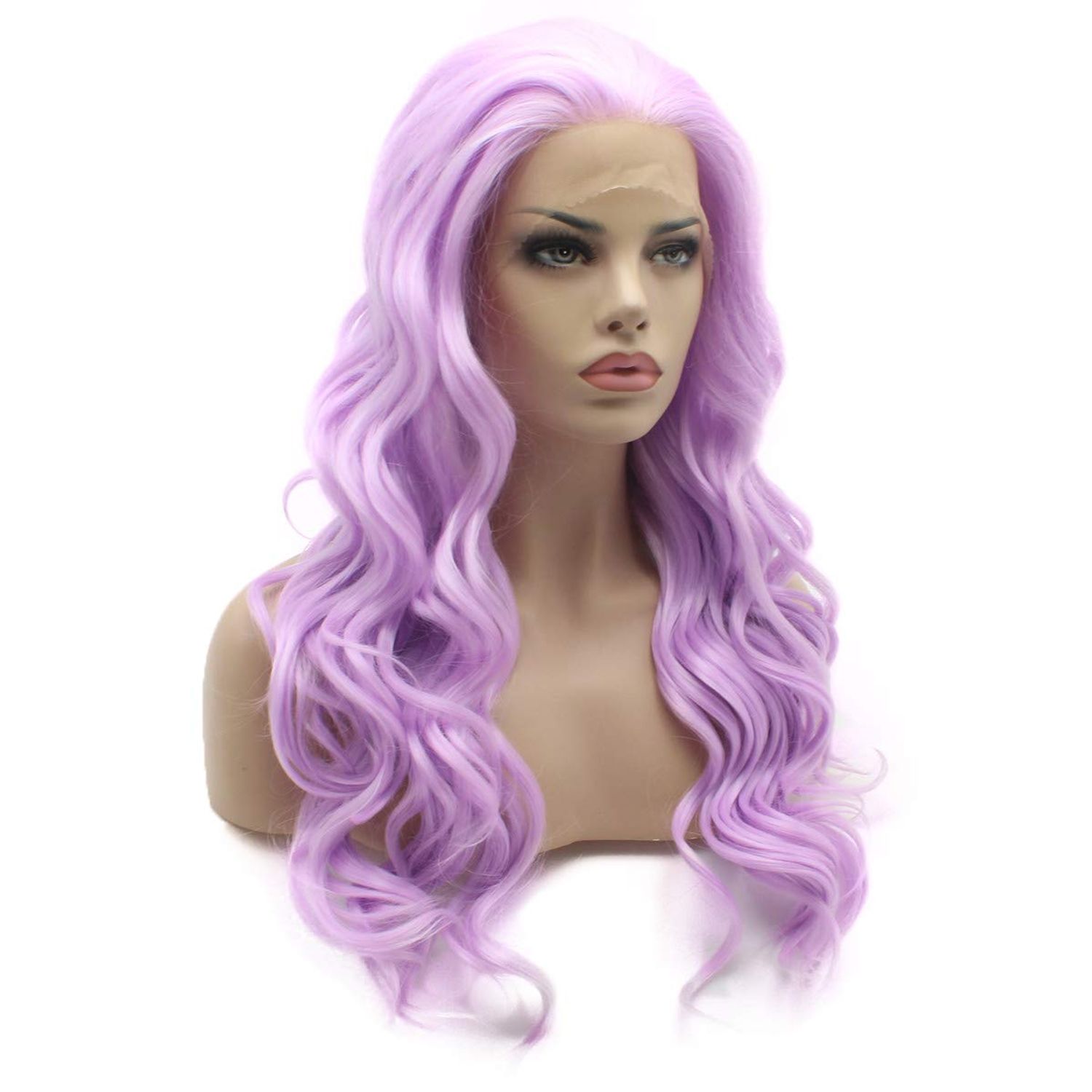 Lushy Long 24inch Wavy Light Purple Wig Heavy Density Heat Resistant Realistic Synthetic Lace Front Wig