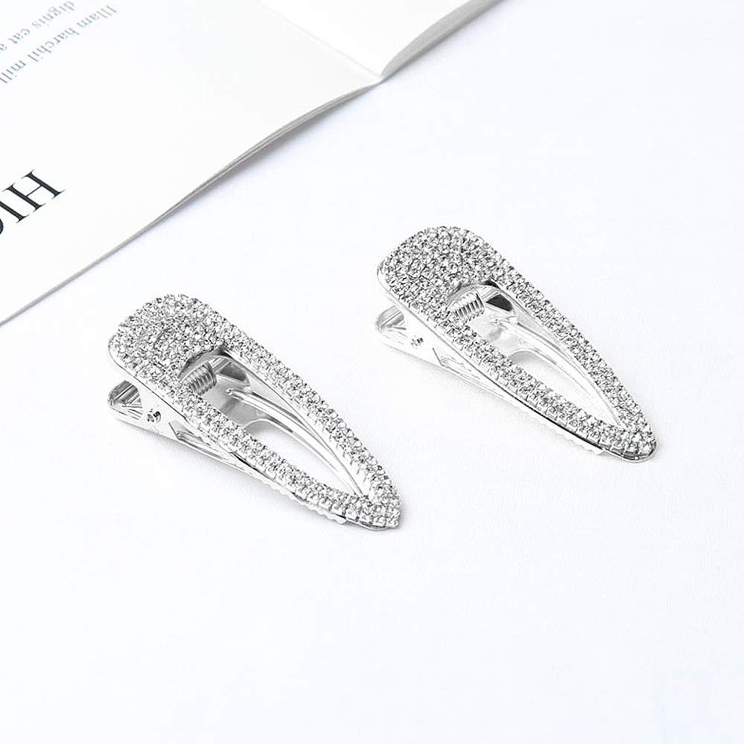2PCS Silver Hair Clips Barrettes Glitter Rhinestones Hair Pins Hair Accessories for Women Girls