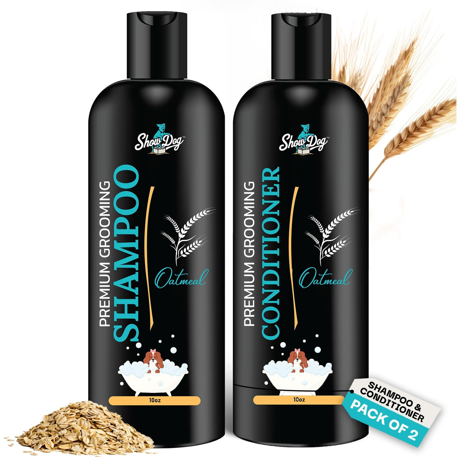605Products Premium Dog Shampoo & Conditioner - Gentle Formula for Itchy & Sensitive Skin, Puppy Odor Eliminator, Natural Moisturizer (10oz)- Oatmeal