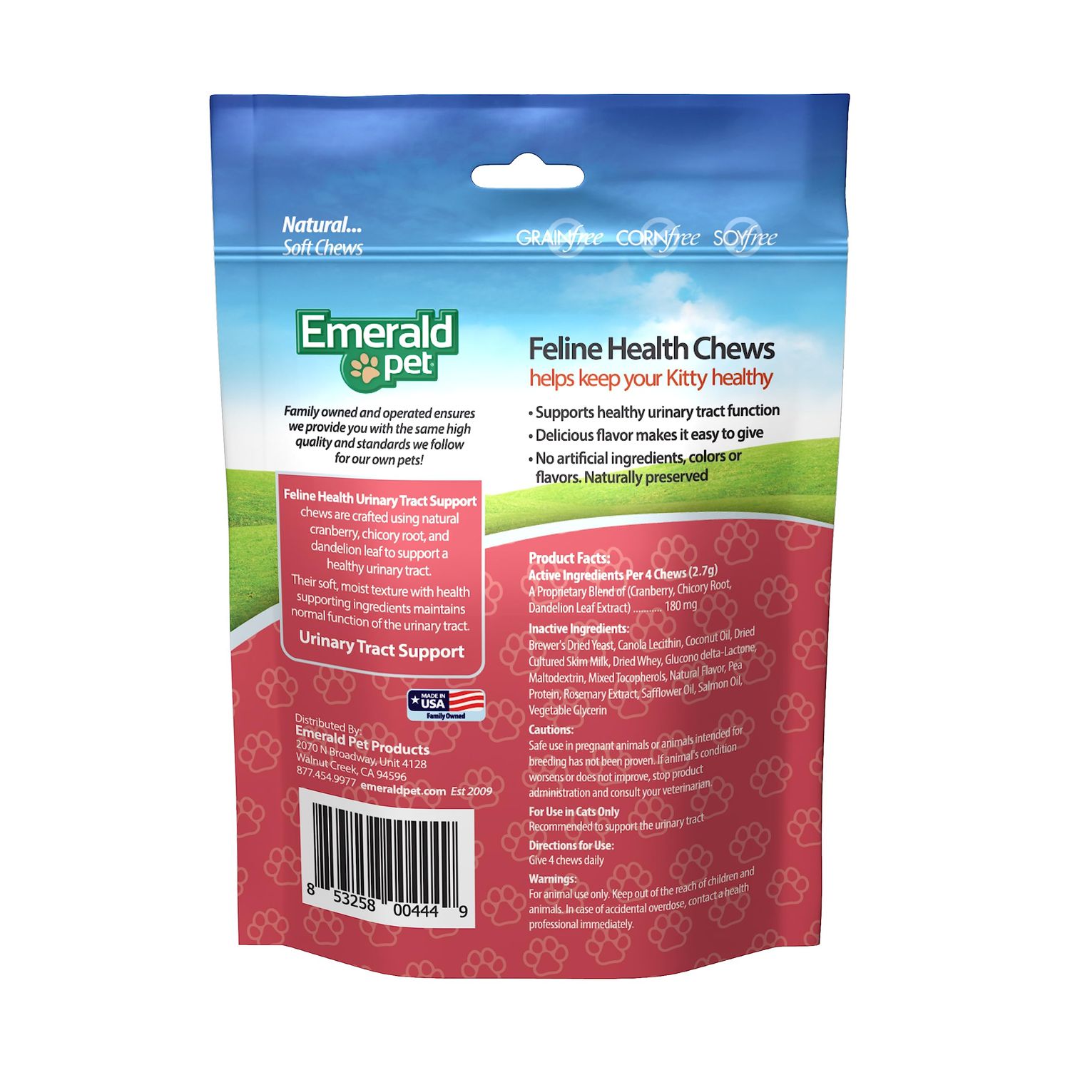 Emerald Pet Feline Health Chews UT Support — Natural Grain Free Urinary Tract Health Cat Chews — Cat Urinary Supplements with Cranberry, Chicory Root, and Dandelion Leaf Extract — Made in USA, 2.5 oz