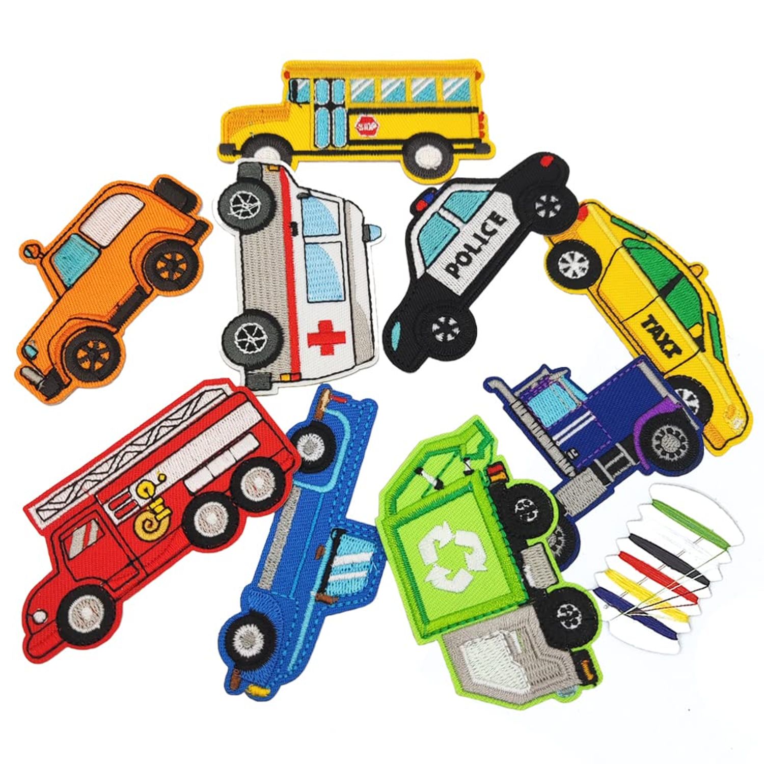 9PCS Cars Iron on/Sew on Patches Set, DIY Patches Embroidered Appliques Vehicle Patch for Hats T-Shirts Jackets Bags Jeans