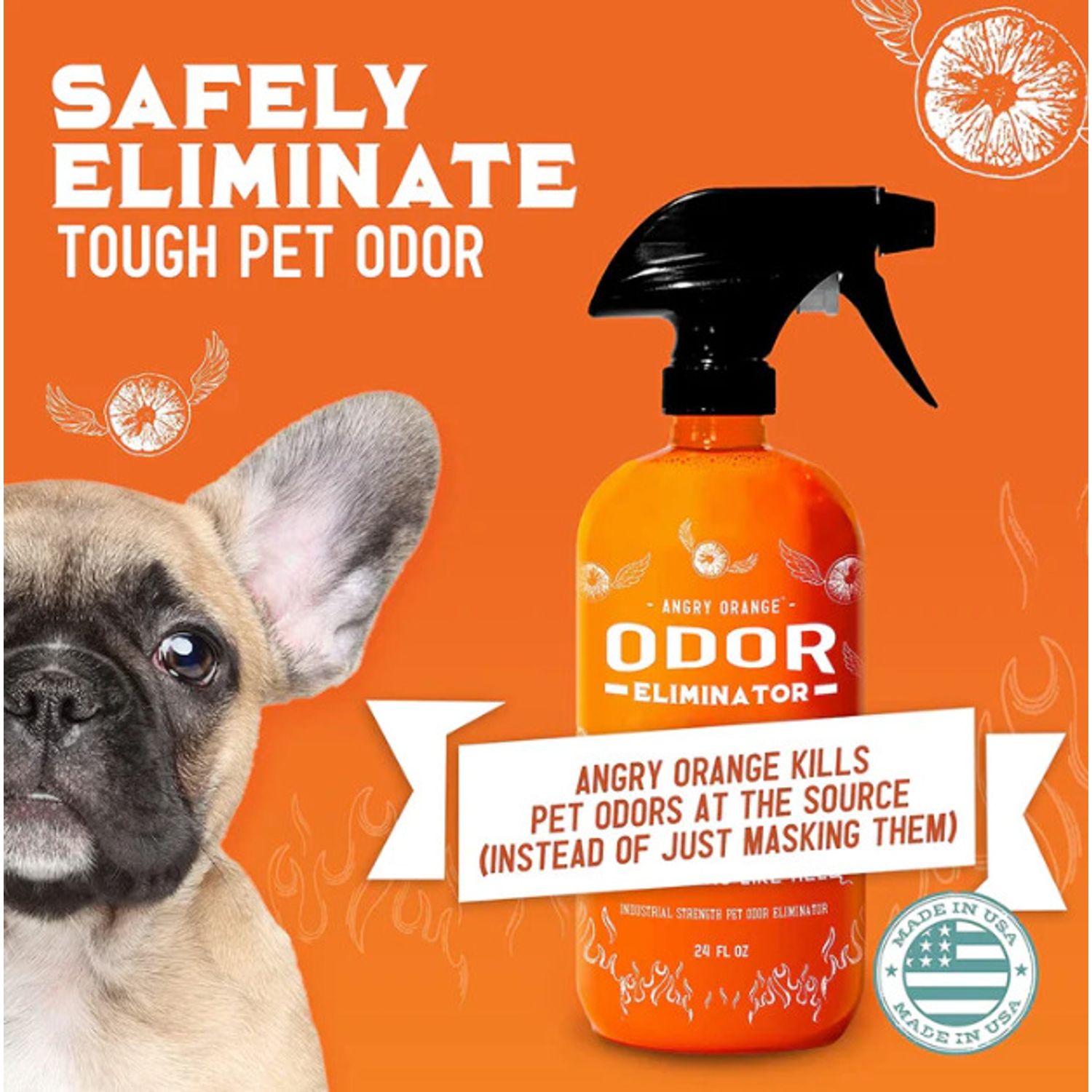 ANGRY ORANGE Pet Odor Eliminator Citrus Deodorizer Pet Dog Cat Large 24oz Spray