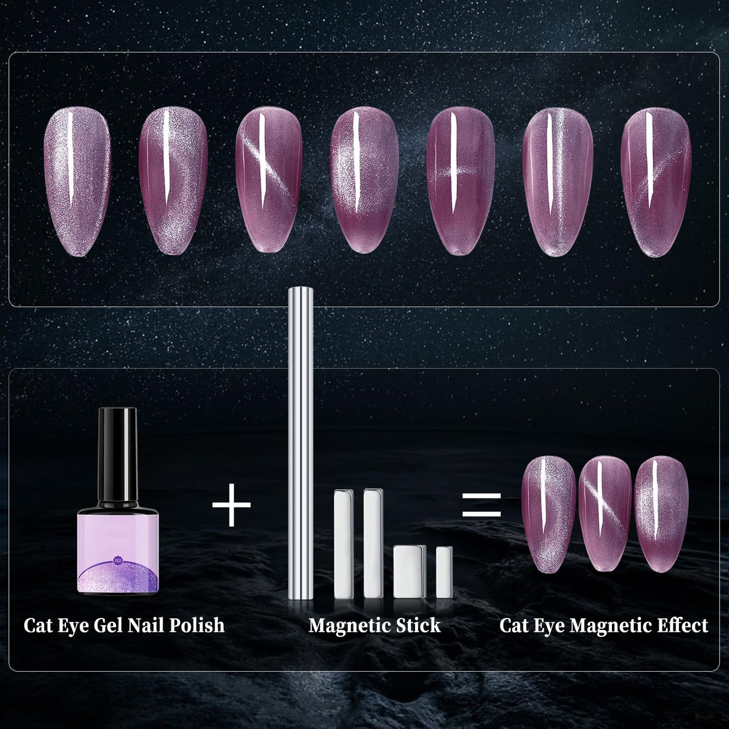 heemeei Cat Eye Magnet for Nails, 5 Pcs Double Ended Cylindrical Strong Nail Magnet Set, Super Long Nail Polish Magnet Pens, Magnet Stick for 3D Cat Eye Gel Polish, Home DIY, Salon, Studio