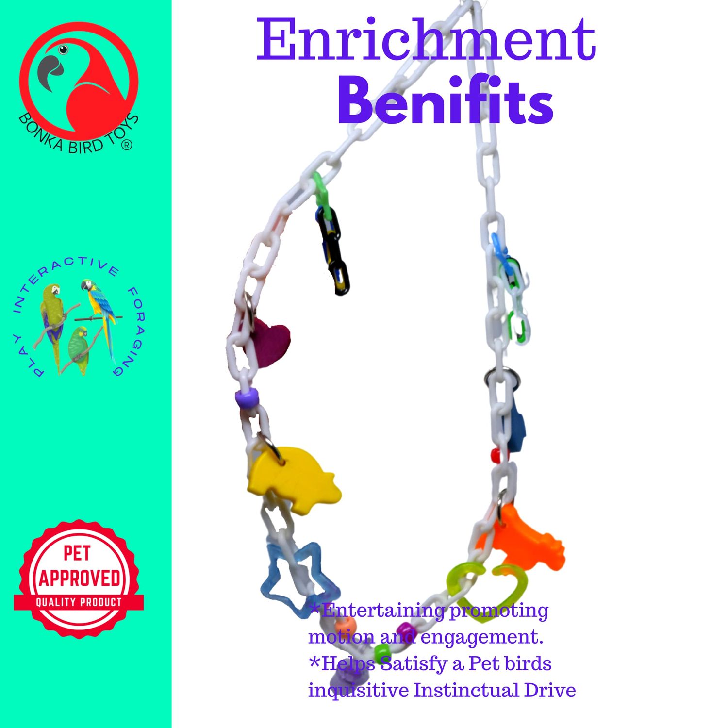 Bonka Bird Toys 1536 Charm Necklace Toy Cage Links Cages Parrot Birds Parakeet Plastic Charm Swing Perch Cockatiel Small Climbing Playground Supplies