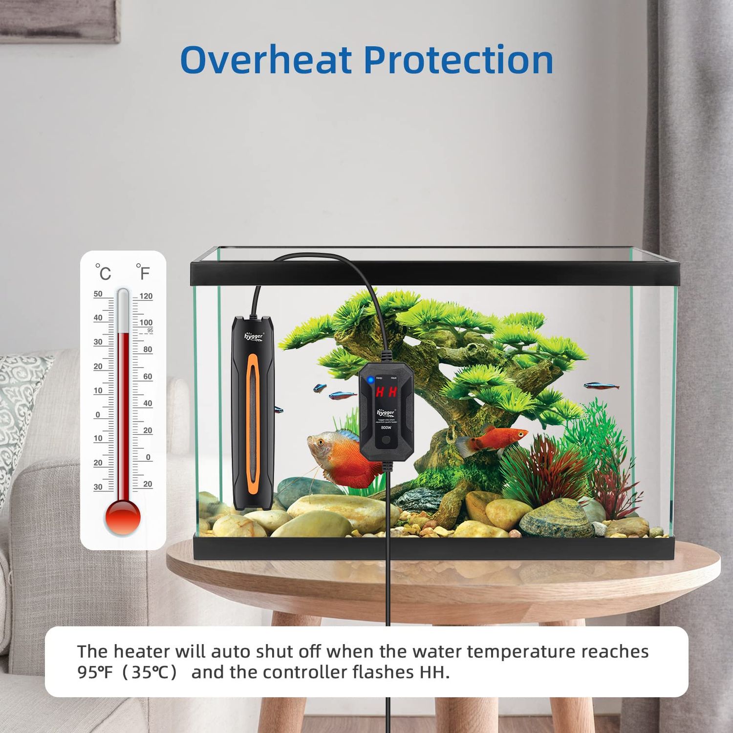 hygger 100W Aquarium Heater, Ultra Short Quartz Fish Tank Heater with LED Digital Display Thermostat Controller for 5-26 Gallon Freshwater Saltwater Tank