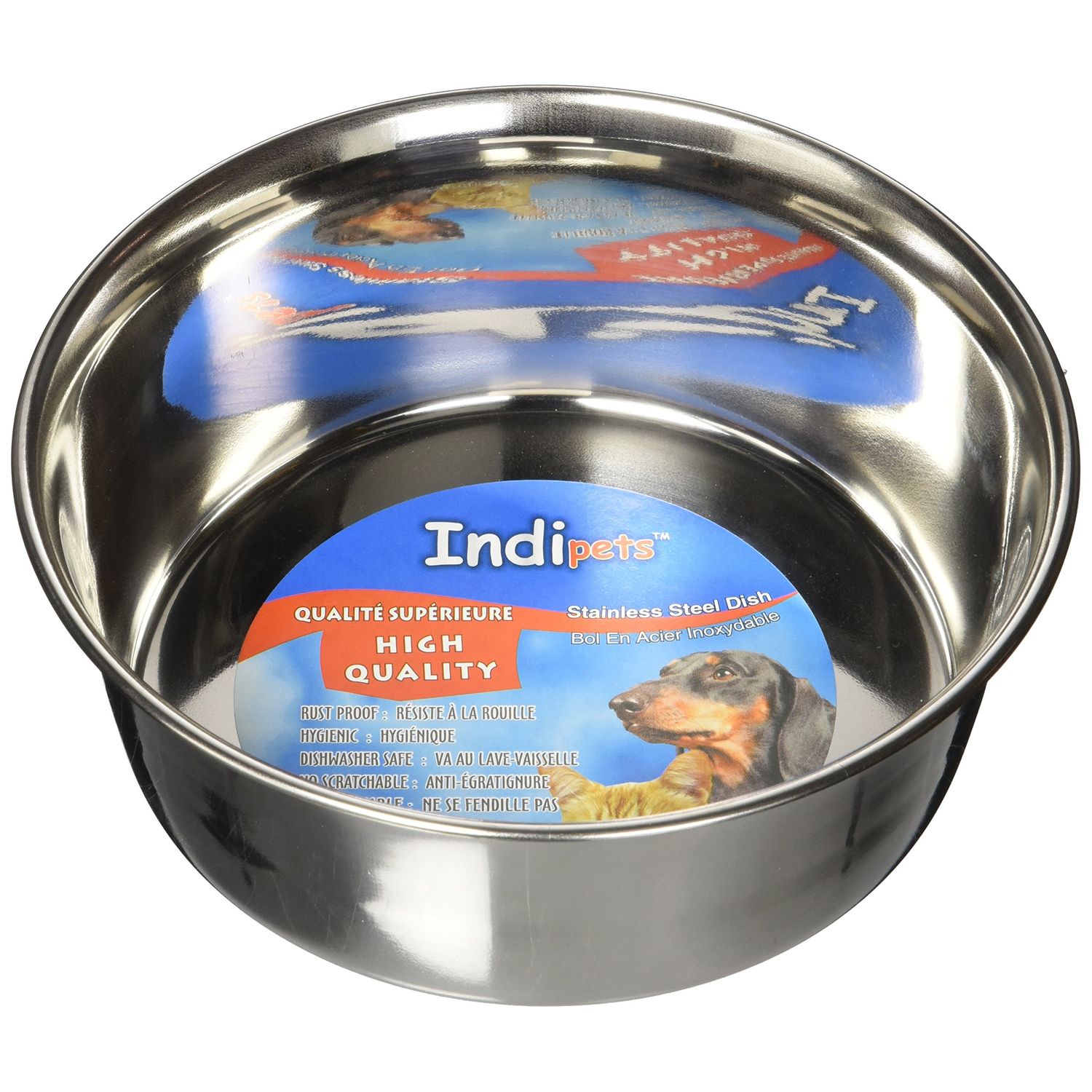Indipets Heavy Duty Stainless Steel Dog Bowl - 1 Quart - High Gloss, Easy to Clean Finish
