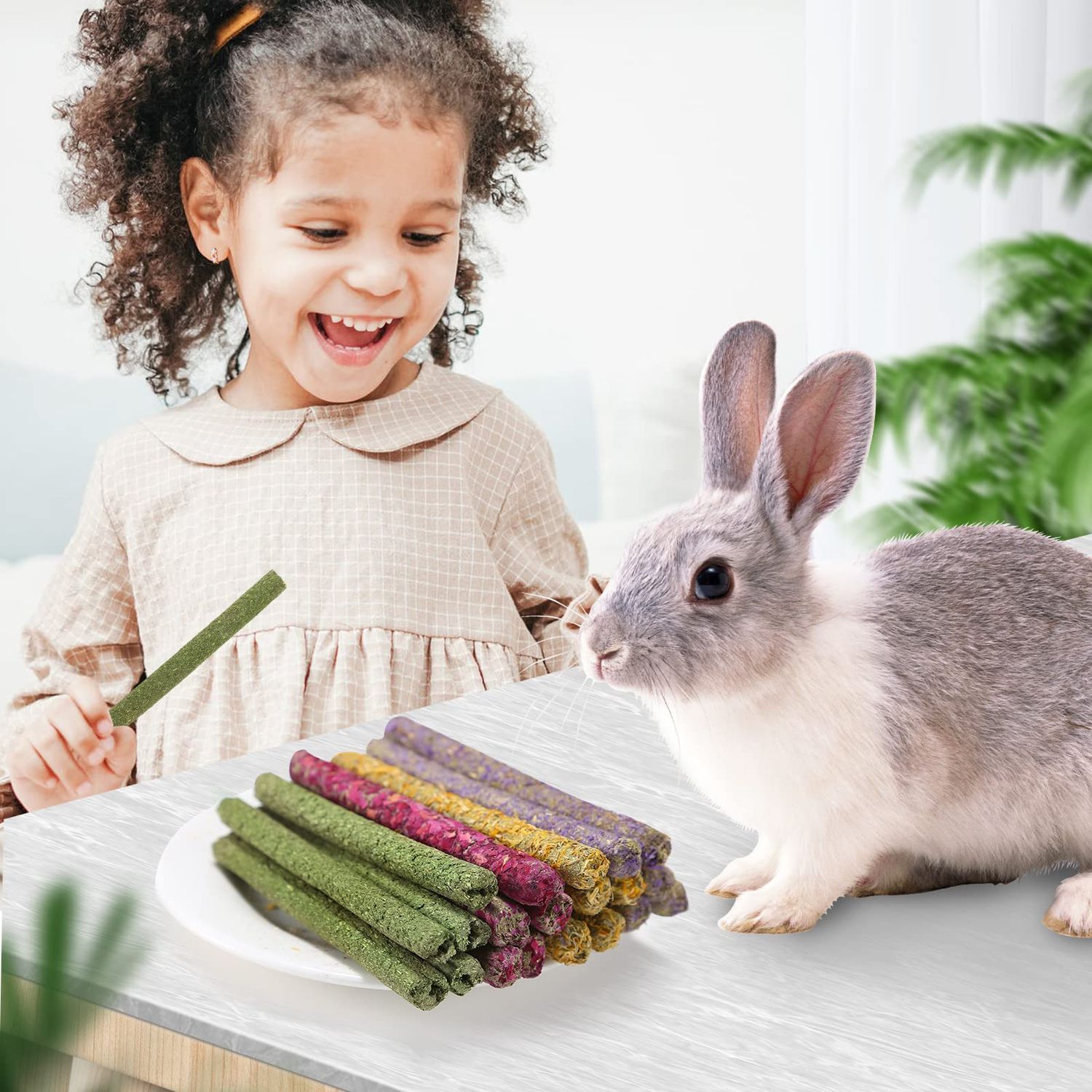 PStarDMoon Rabbit Chew Toys for Teeth, Timothy Grass Carrot Sticks for Guinea Pig Hamster Chinchilla Squirrel Bunny Small Rodent Animals (20 pcs)