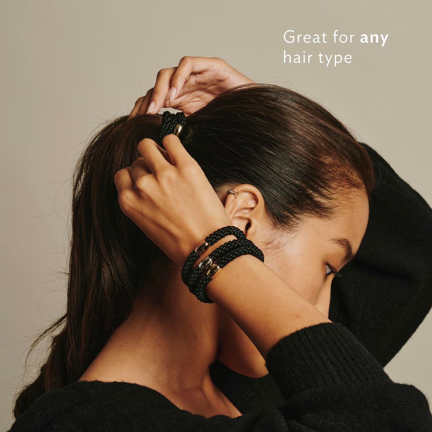 Black & Silver Hair Ties for Thick Hair, Grab & Go Ponytail Holders, 8 Pack, Grey Metallic, Thick No-Crease Bands with Strong Hold, Damage-Free Design, Lightweight and Stylish Fit | L. Erickson