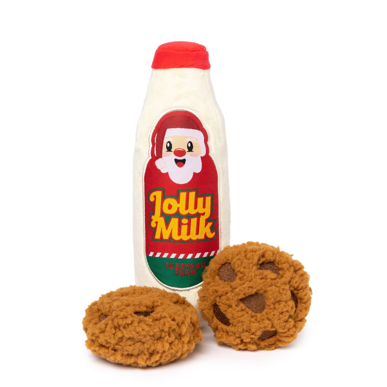 Fuzzyard Santa Jolly Milk & Cookies Dog Toy 3pc Set Christmas Plush w/Squeakers Washable