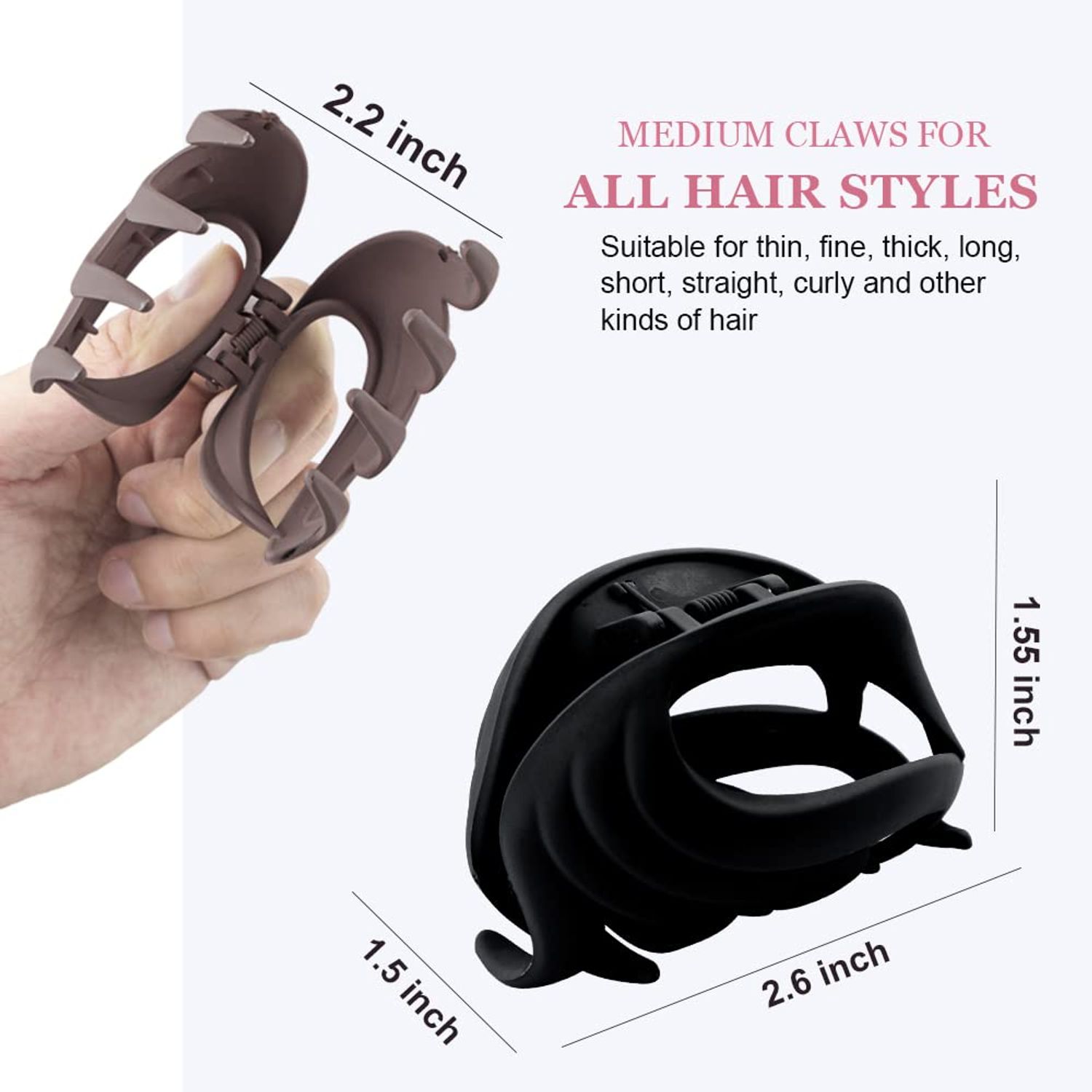 Medium Hair Claw Clips for Thin Hair, 2.6 Inch Hair Clips for Women Girls Kids, Strong Matte Flower Clips Neutral Jaw Clip for Fine Hair/Medium Thick Hair, Non Slip Hair Clamps with Gift Box (6 Packs)