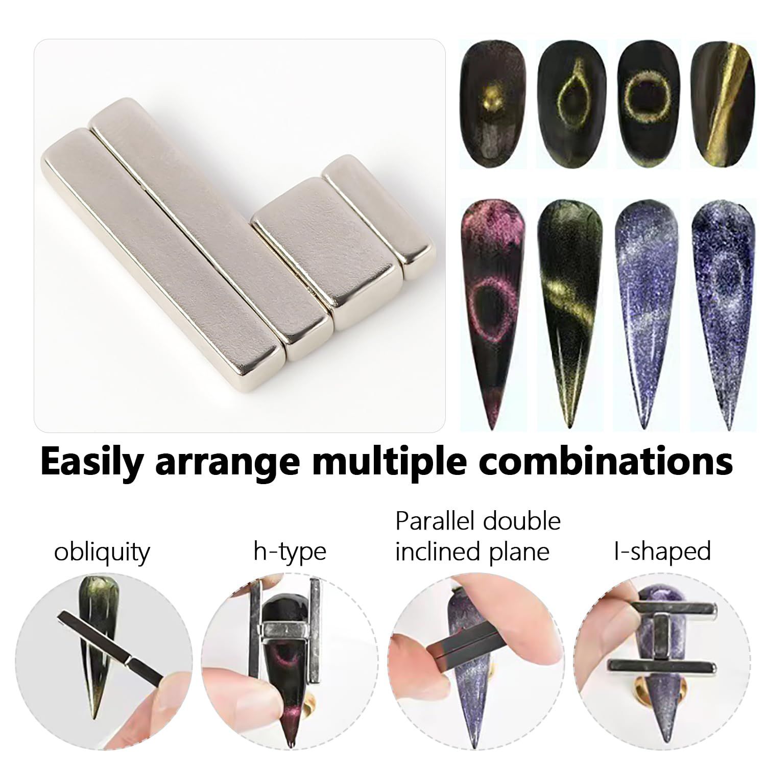 YECIRALA 8 Pcs Nail Art Cat Eye Magnet For Nails Cat Eye Gel Nail Polish Magnet Tools Set Cylindrical Flower Nail Magnet Nails Square Round Magnet Stick Cat Eye Design Double Ended Magnetic Pens