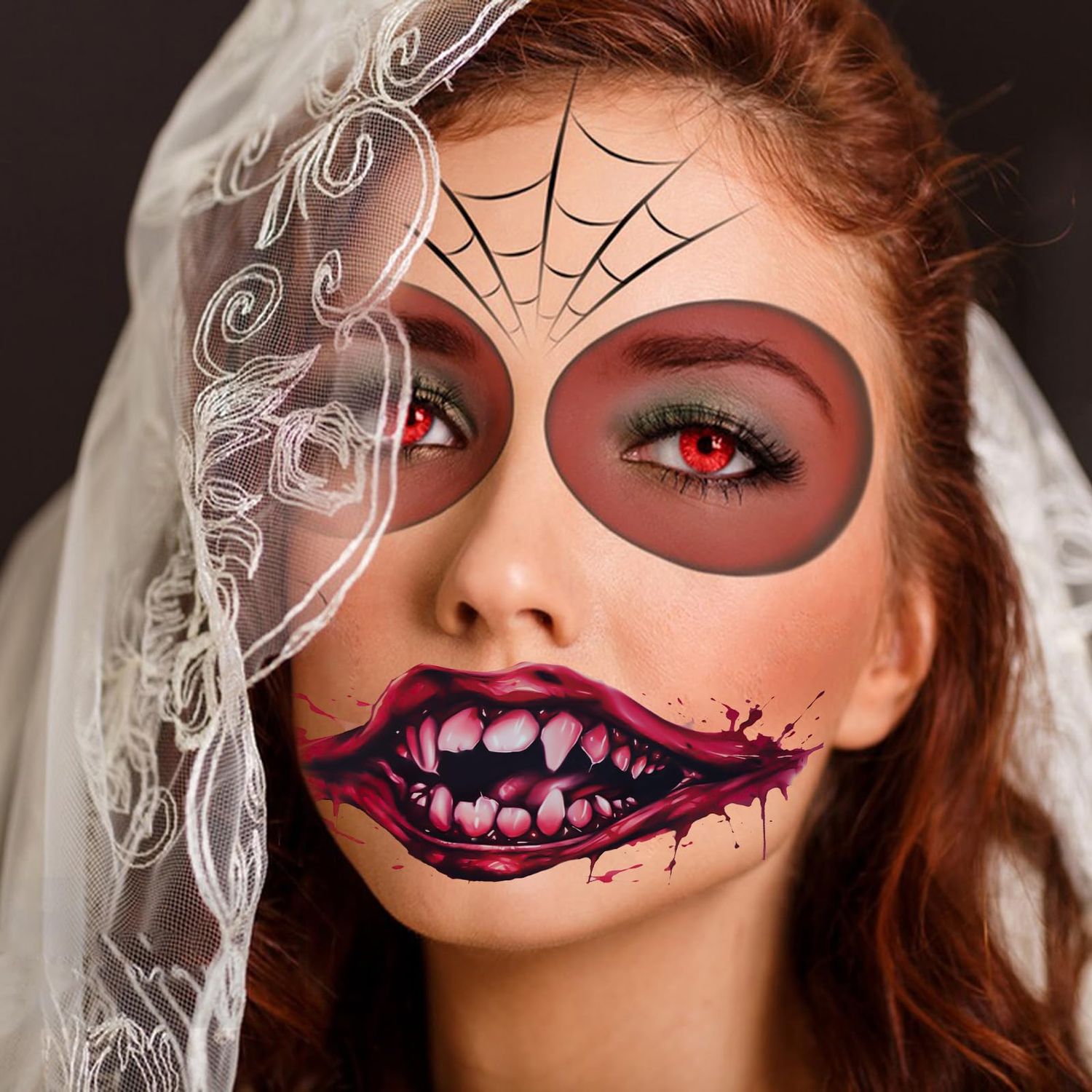 Buouo Halloween Prank Makeup Temporary Tattoo, 12pcs Clown Horror Mouth Fake Tattoo Stickers for Adults Kids, Halloween Costumes Tattoos Decals Kits Prank Props for Halloween Cosplay Party Style B