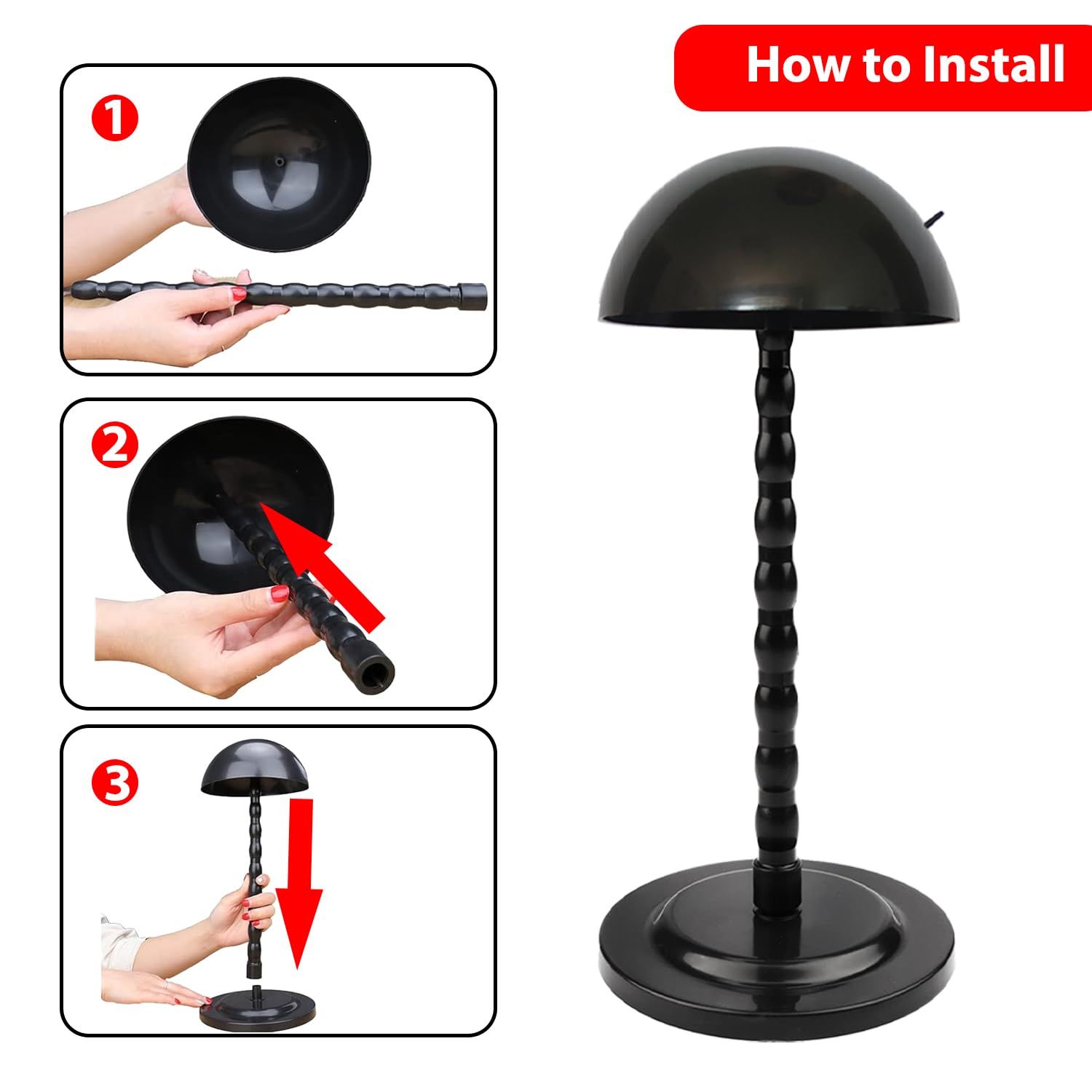 Wig Stand 1PC Wig Head Stand 13.8 Inch Portabl Wig Holder Black Non-Slip Hat Stand Travel Wig Head Holder for Multiple Wigs Display Storage Styling
