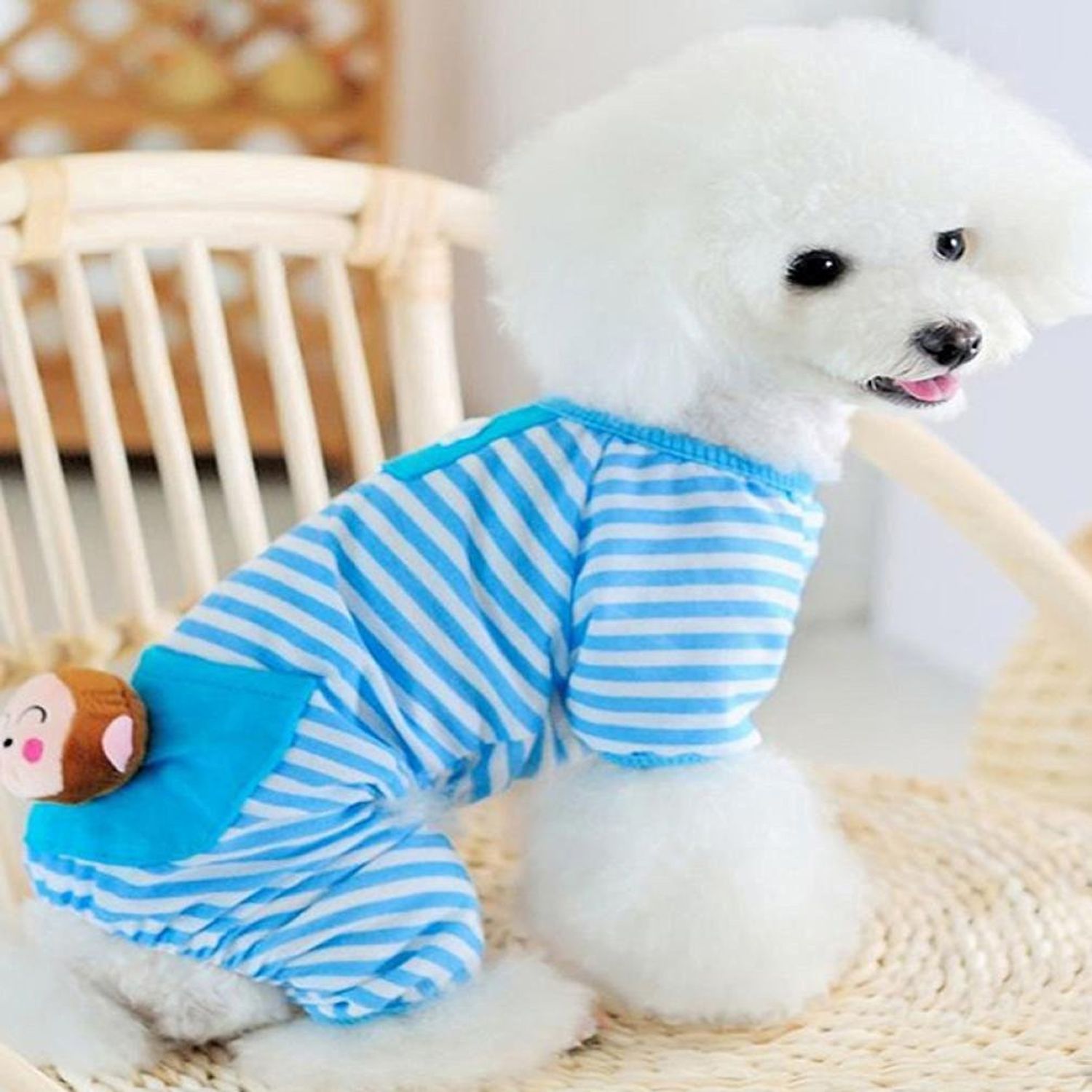 Petparty® Cute Bear Comfy Dog Pajams Dog Shirt Stripes Dog Jumpsuit Pet Dog Clothes (Blue, L)